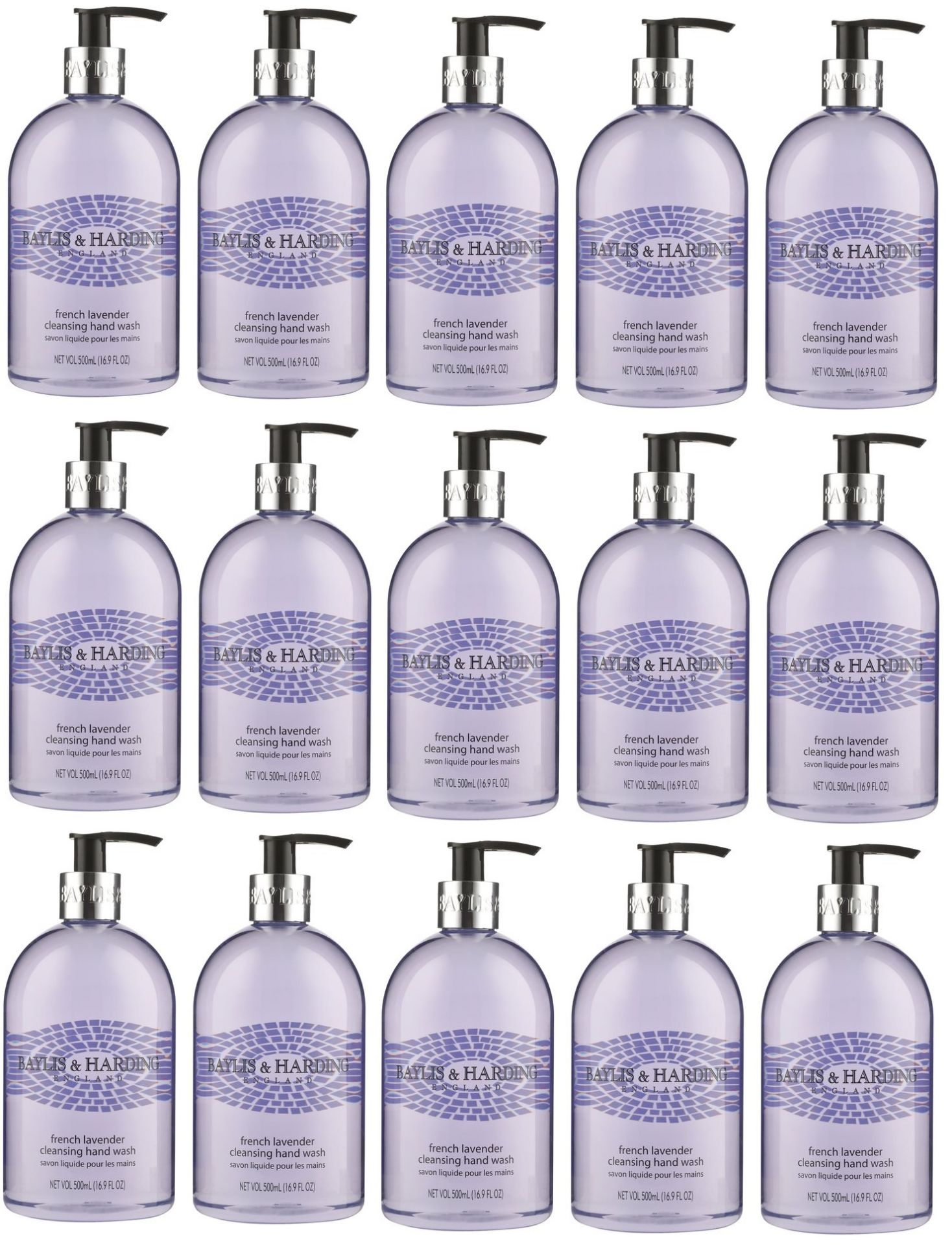 V *TRADE QTY* Brand New 15 x 500ml Pump Bottles Of Baylis & Harding French Lavender Cleansing Hand