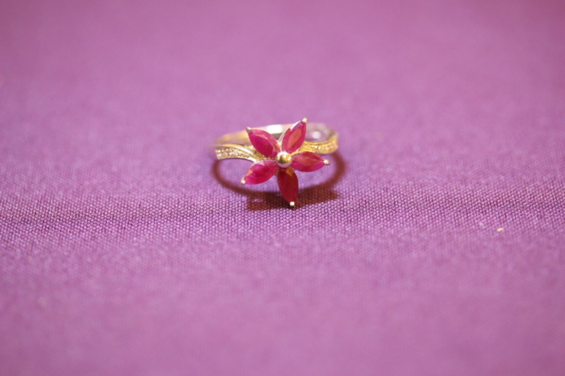 Brand New WM Ruby & Diamond Flower Shape Ring
