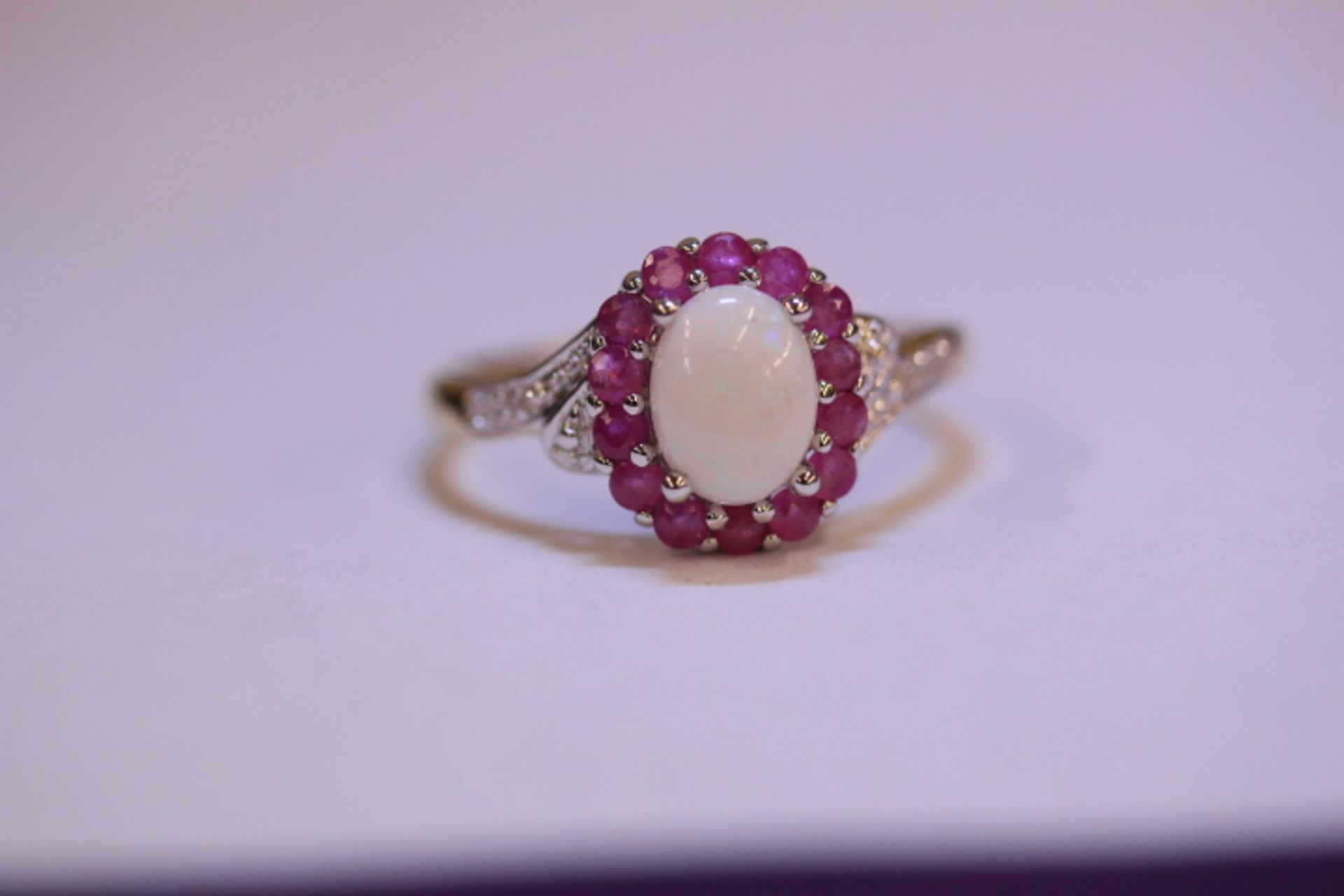 Brand New Gold Plated (Hallmarked) Ruby-Opal & Diamond Ring