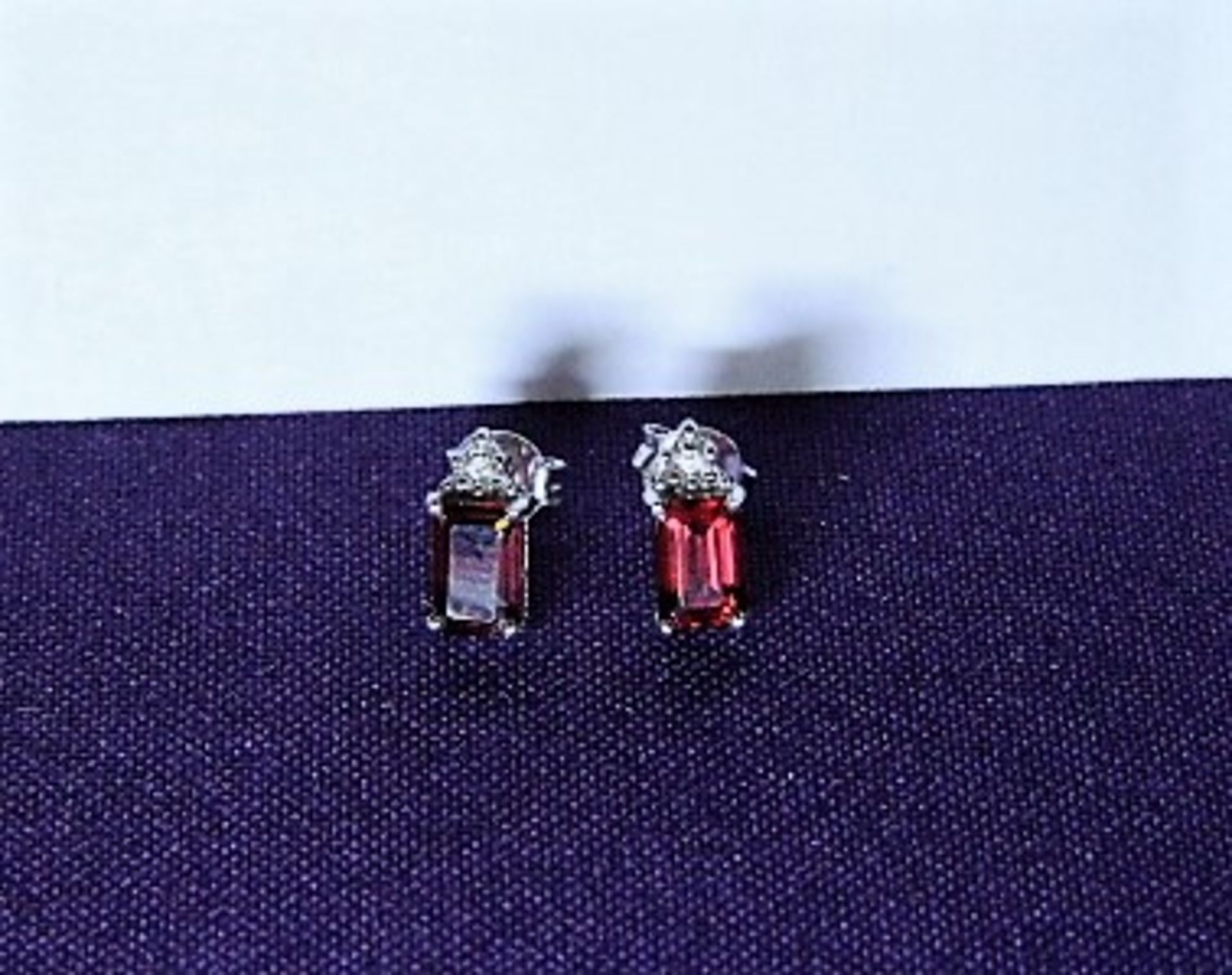 Brand New Pair WM Garnet & Diamond Square Earrings