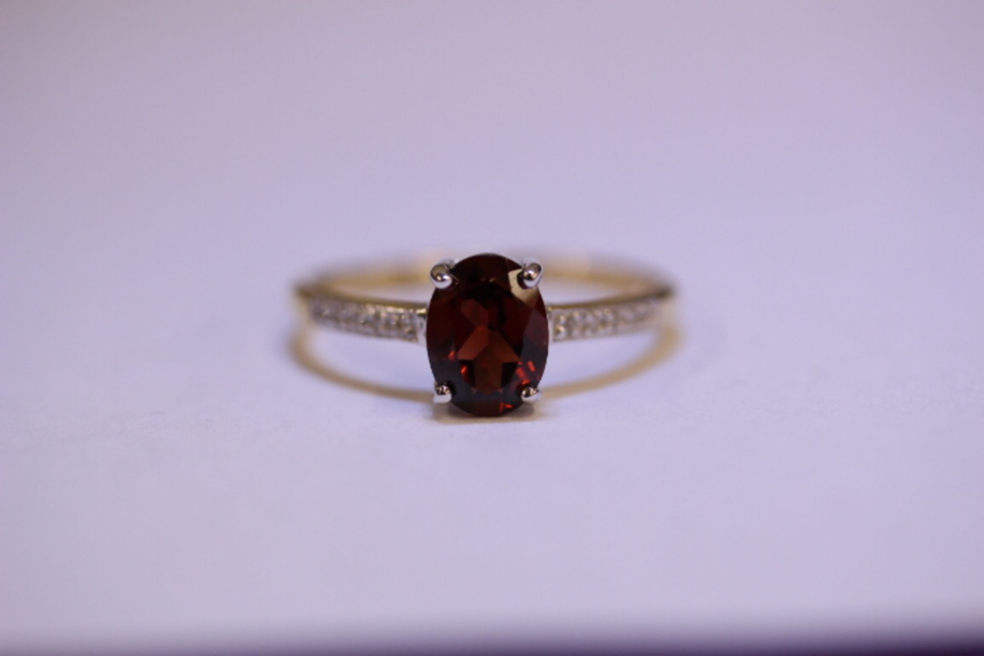 Brand New Gold Plated (Hallmarked) Garnet & Diamond Ring