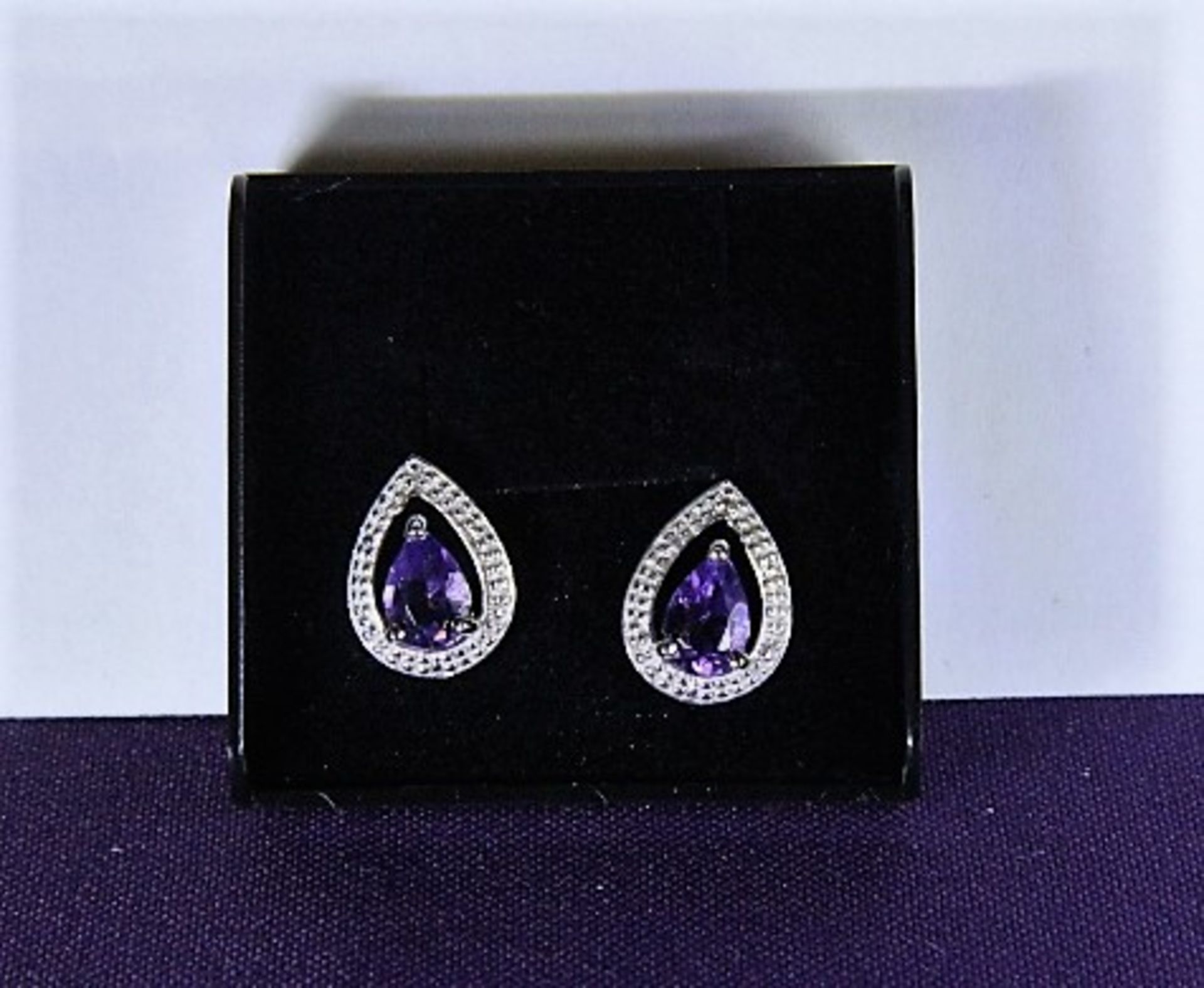 Brand New Pair WM Purple Topaz & Diamond Tear Drop Earrings