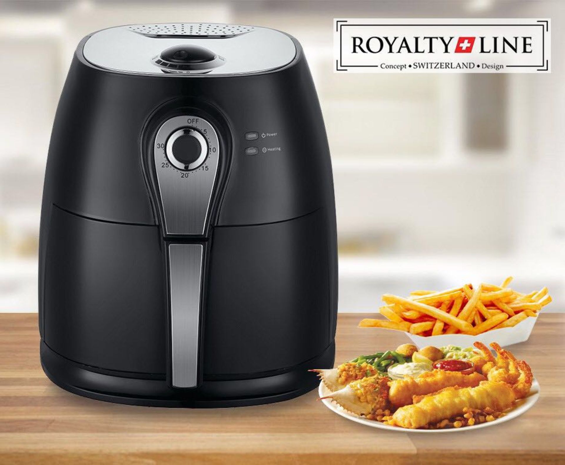 V Brand New Air Fryer 1400w Black-Rapid Air Technology-Precision Timing-Hidden Heating Tube-