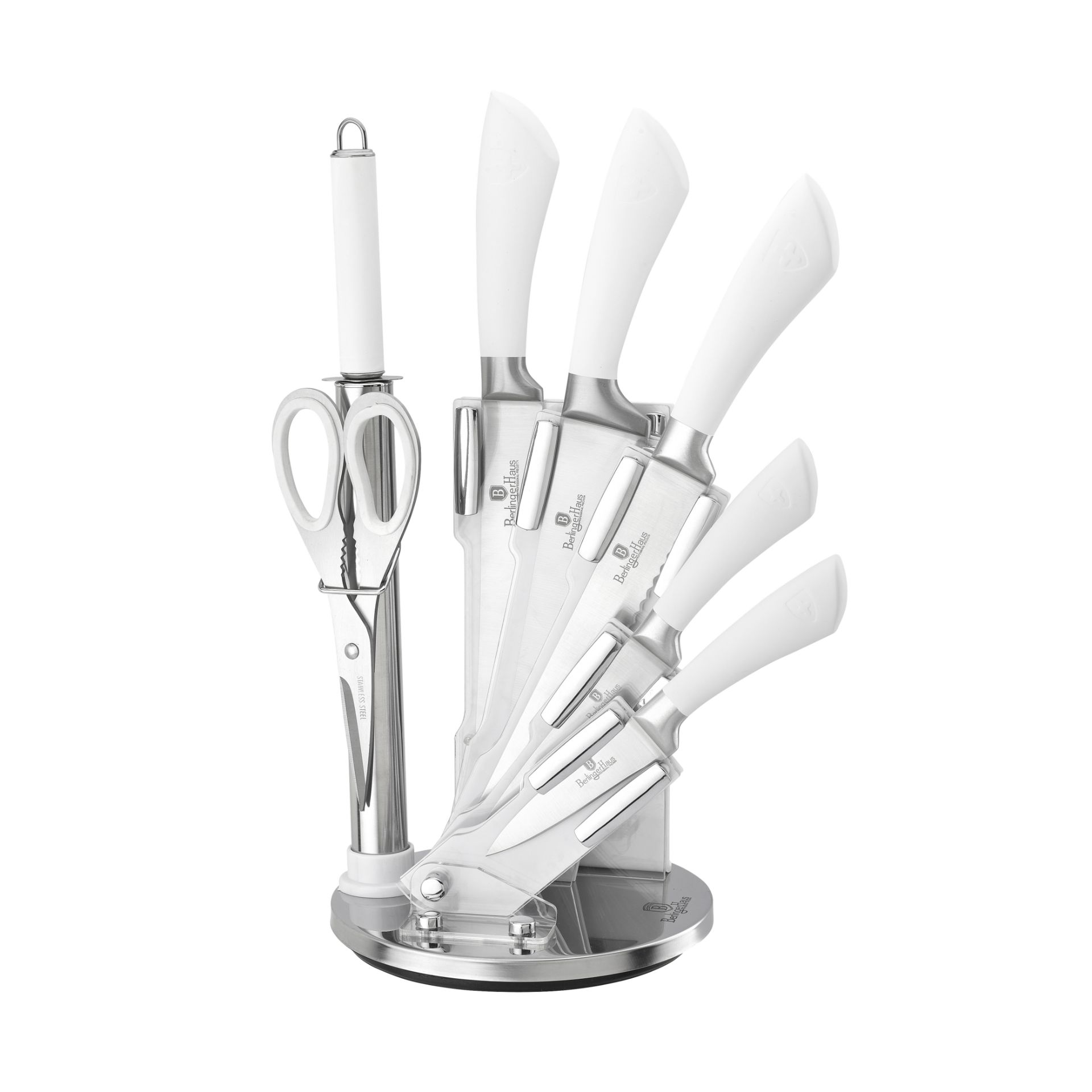 V Brand New Kitchen Line Switzerland 8 Piece Knife Set With Stand Includes 6.5" Cleaver/8" Chef