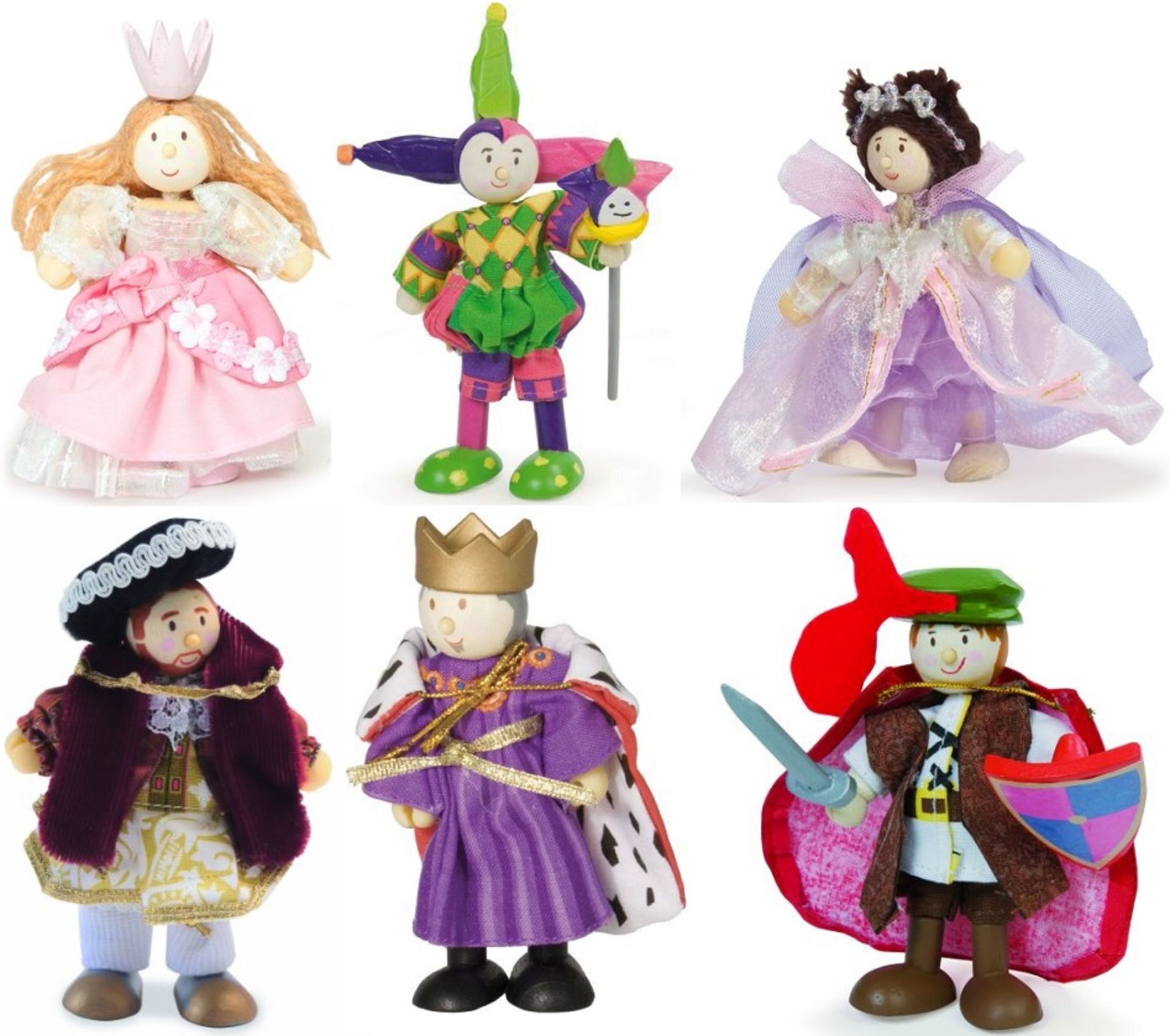 V Brand New A Lot Of Six Le Toy Van Budkins Bendy Wooden Royal Figures Includes King-Queen-