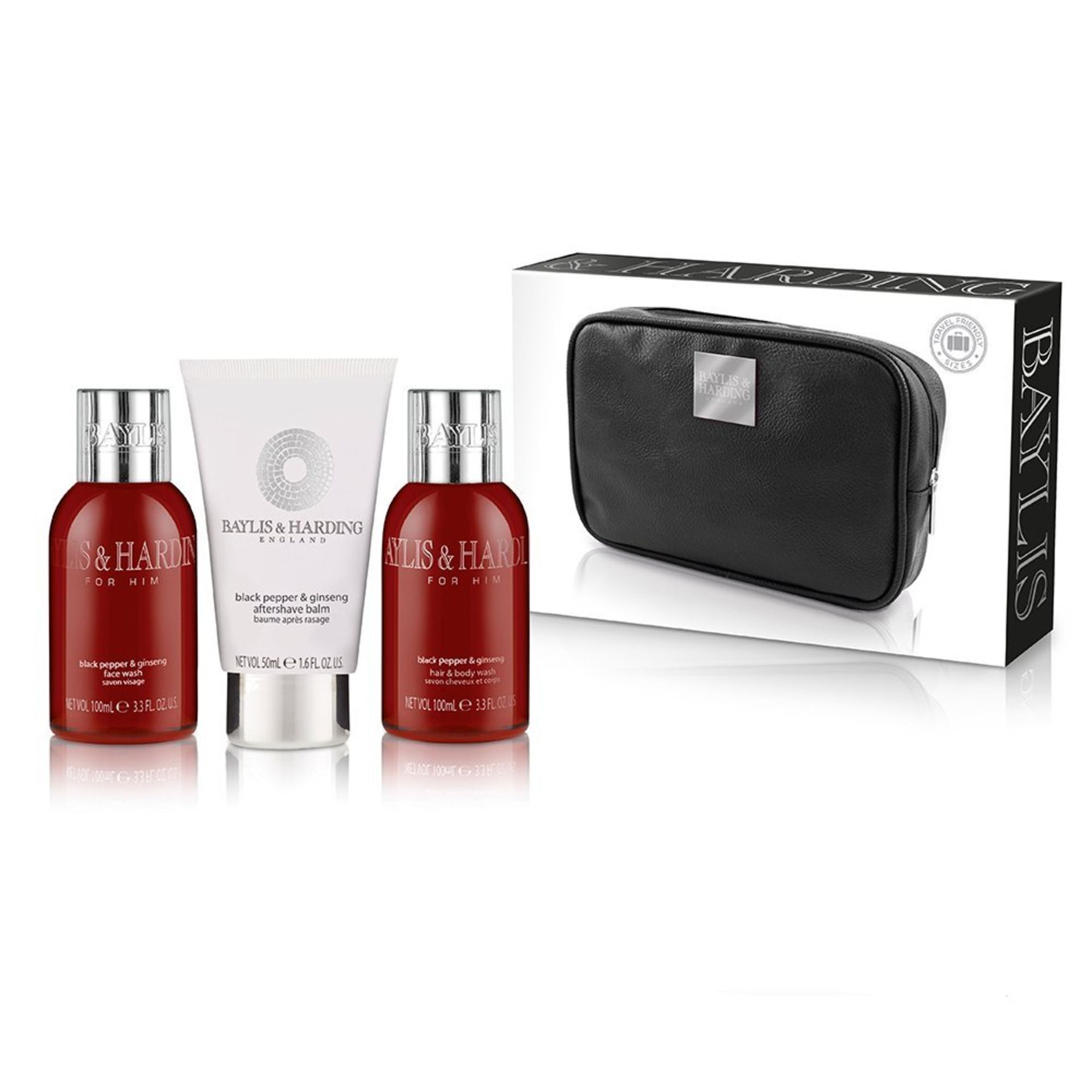 V *TRADE QTY* Brand New Baylis & Harding Black Pepper and Ginseng Travel Set Including 100ml Hair