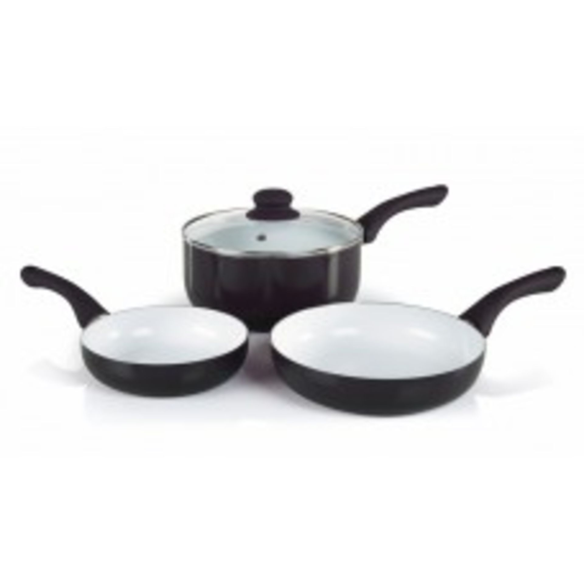 V Brand New Black Four Piece Cermalon Ceramic Pan Set-16 & 20cm Fryingpans-20cm Saucepan & 20cm Lid