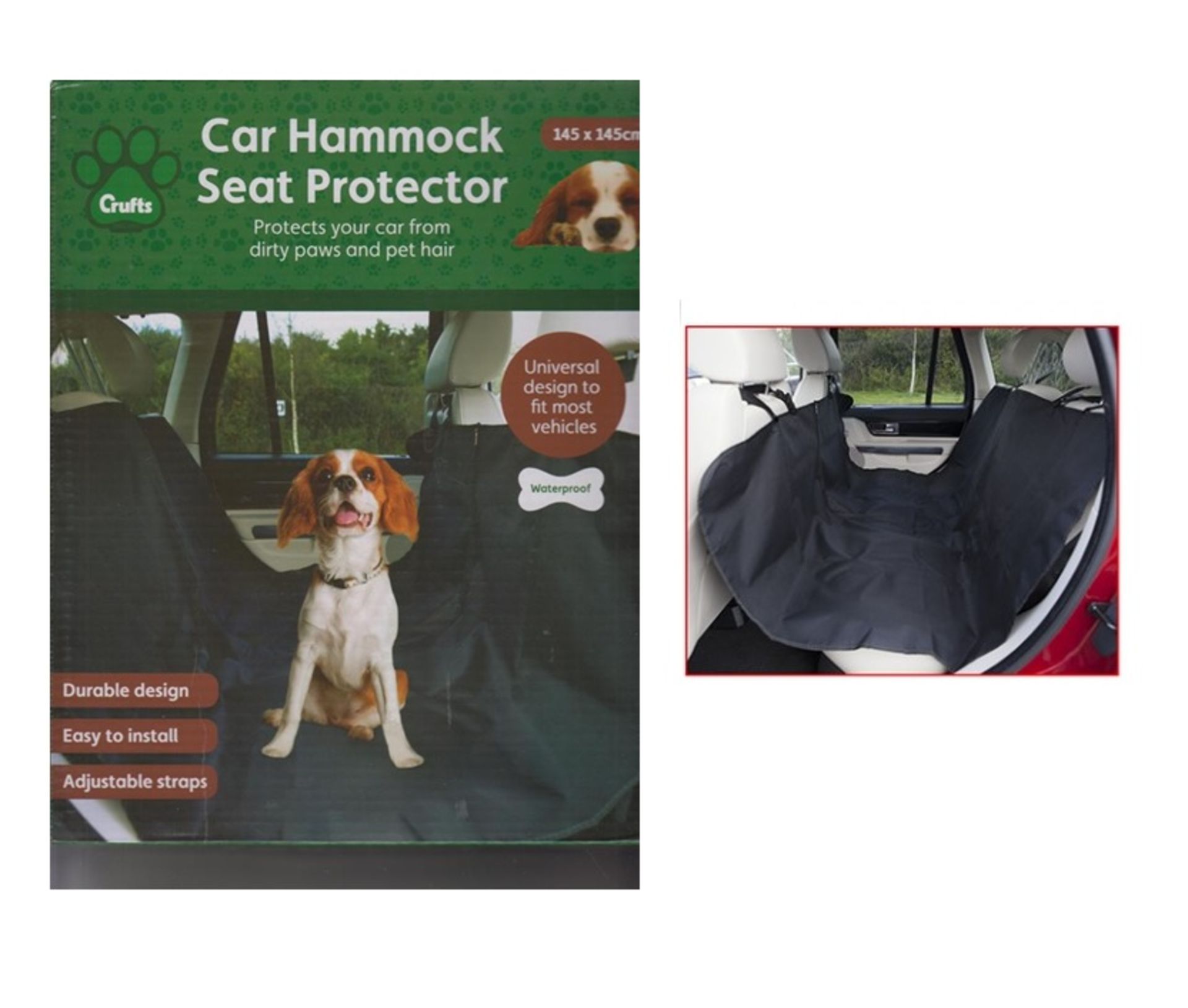 V Brand New Car Hammock Seat Protector For Dogs - Secures in Back Seat Using Four Headrest loops -