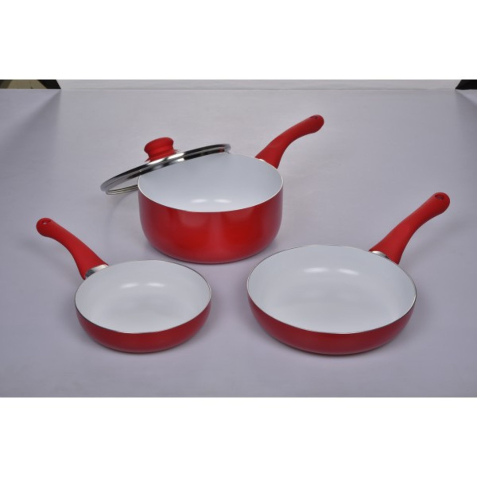 V Brand New Red Four Piece Cermalon Nonstick Ceramic Coating 16cm & 20cm Frypans-20cm Saucepan