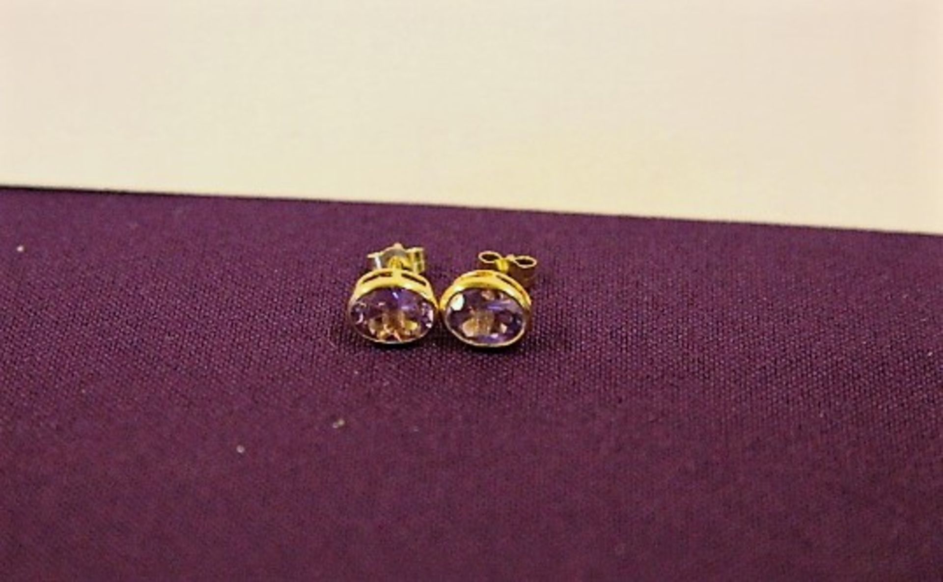 Brand New Pair Yellow Gold Purple Topaz Earrings