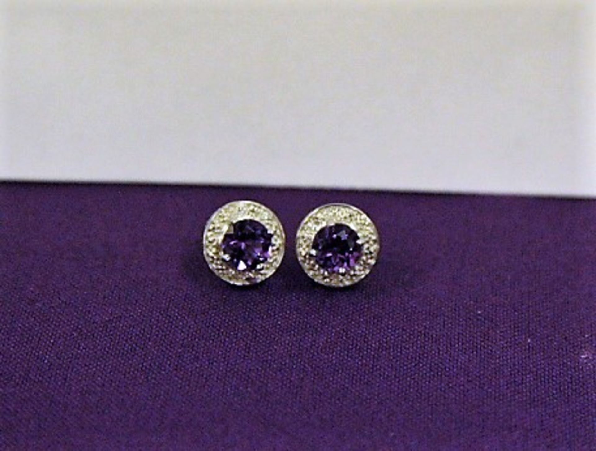 Brand New Pair WM Purple Topaz & Diamond Round Earrings