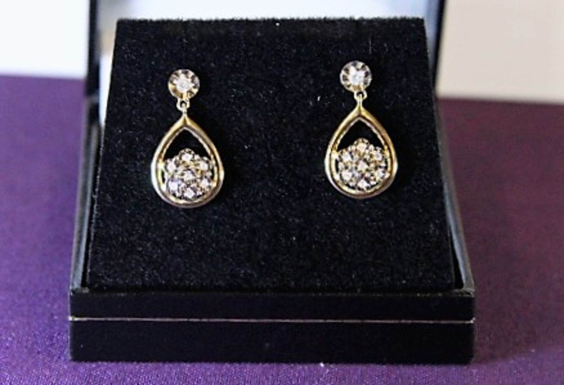 Brand New Pair White & Yellow Gold 0.13ct Diamond Tear Drop Earrings