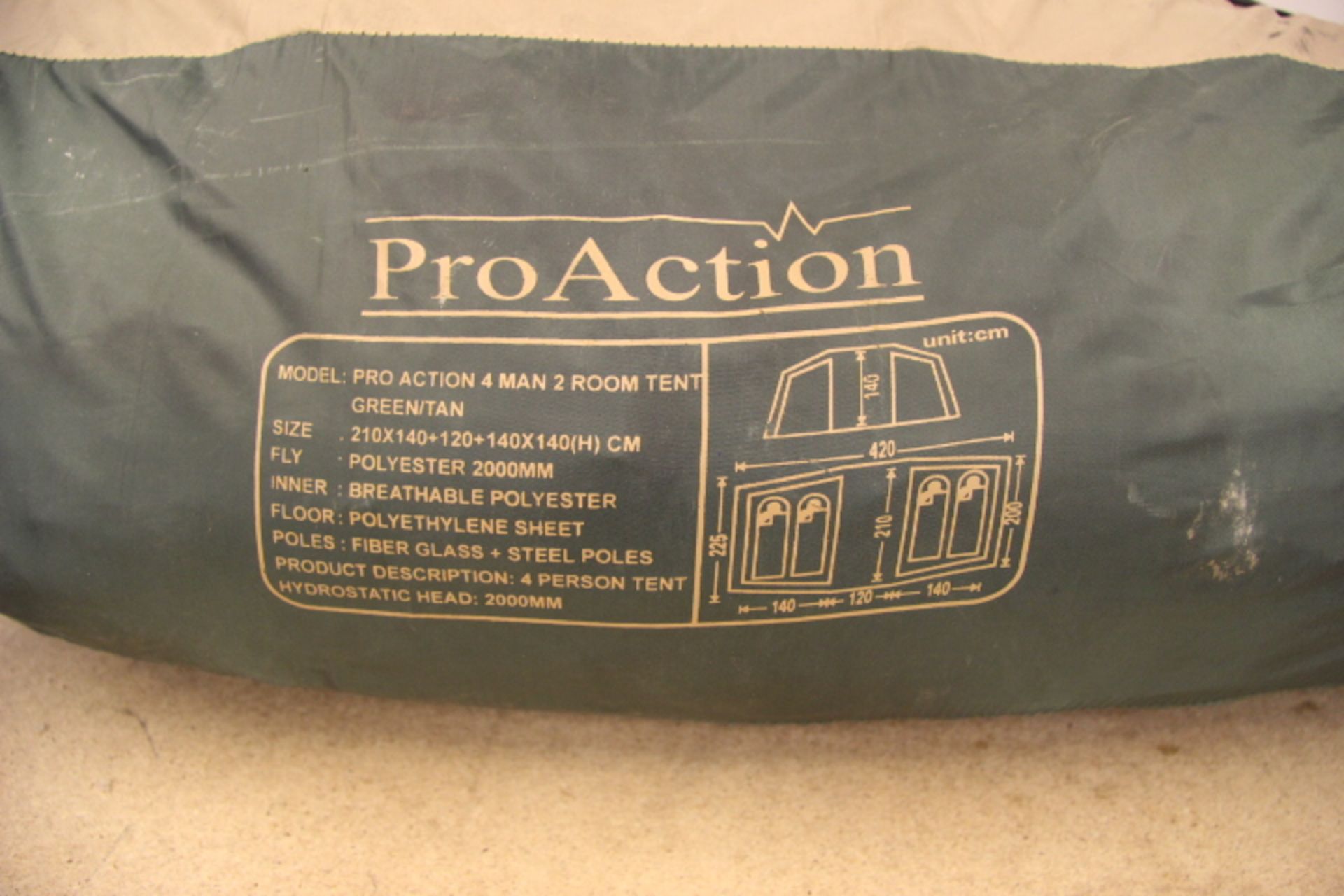 Grade U Pro Action 4 Man 2 Room Tent In Green Bag