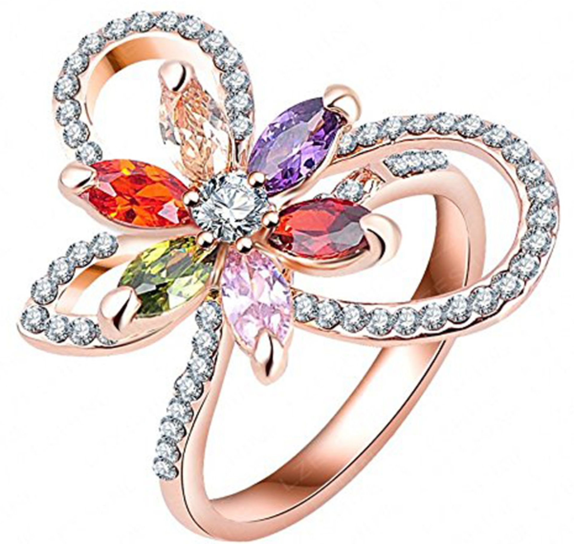 V Brand New Rose Colour Flower Shape Multi Stone Cocktail ring