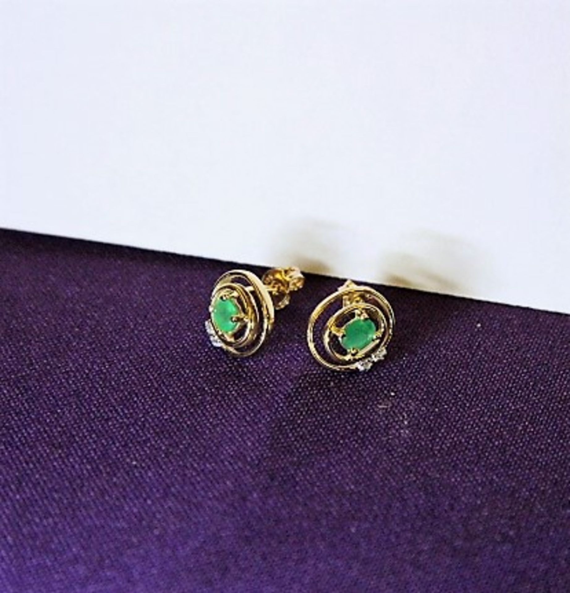 Brand New Pair Yellow Gold Emerald & Diamond Earrings