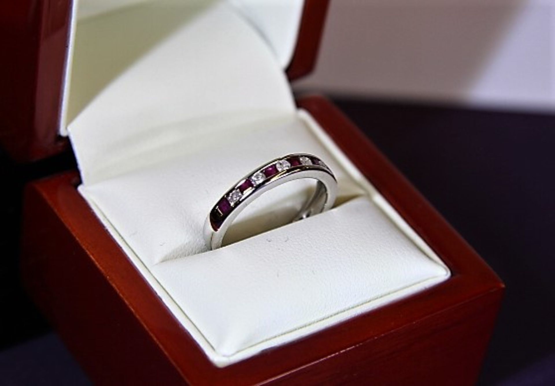 Brand New White Gold Ruby & Diamond Eternity Ring