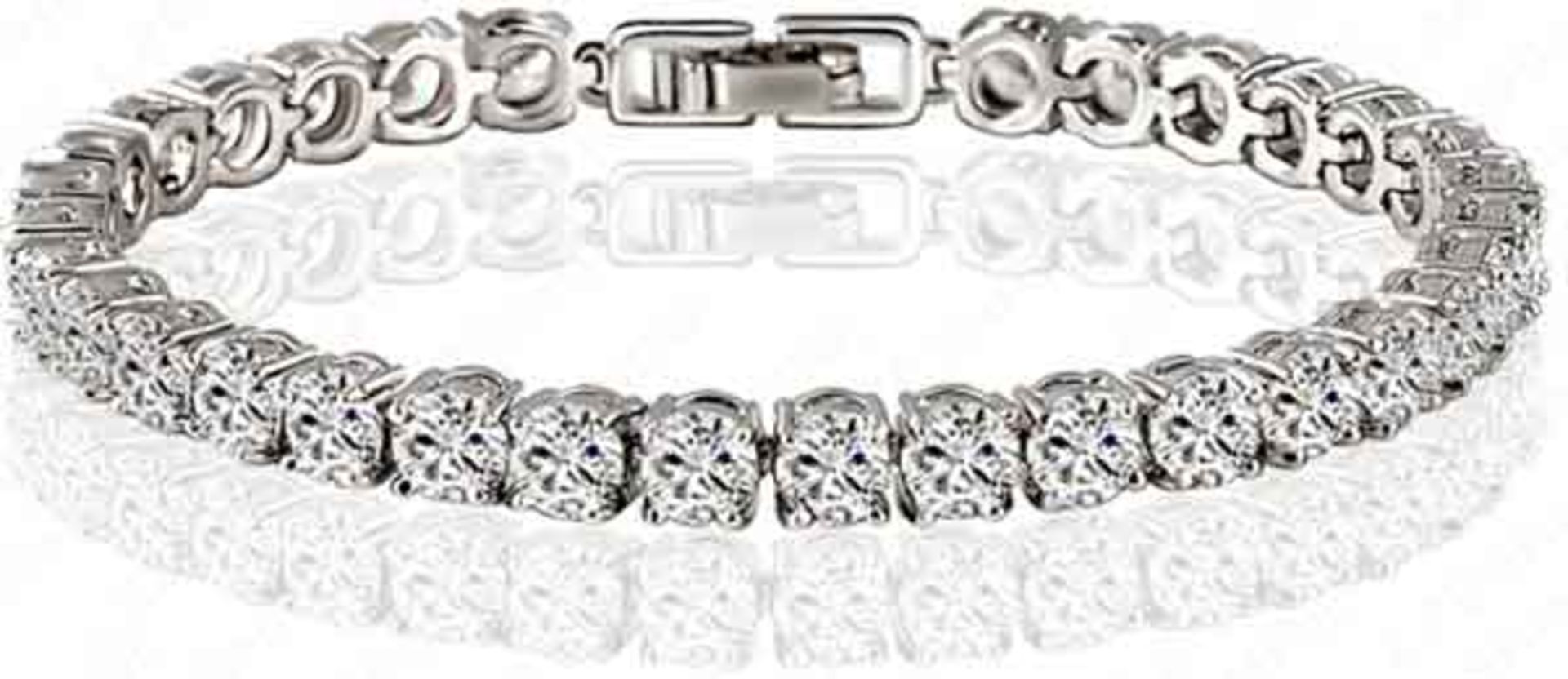 V Brand New Platinum Plated Tennis Bracelet with White Stones