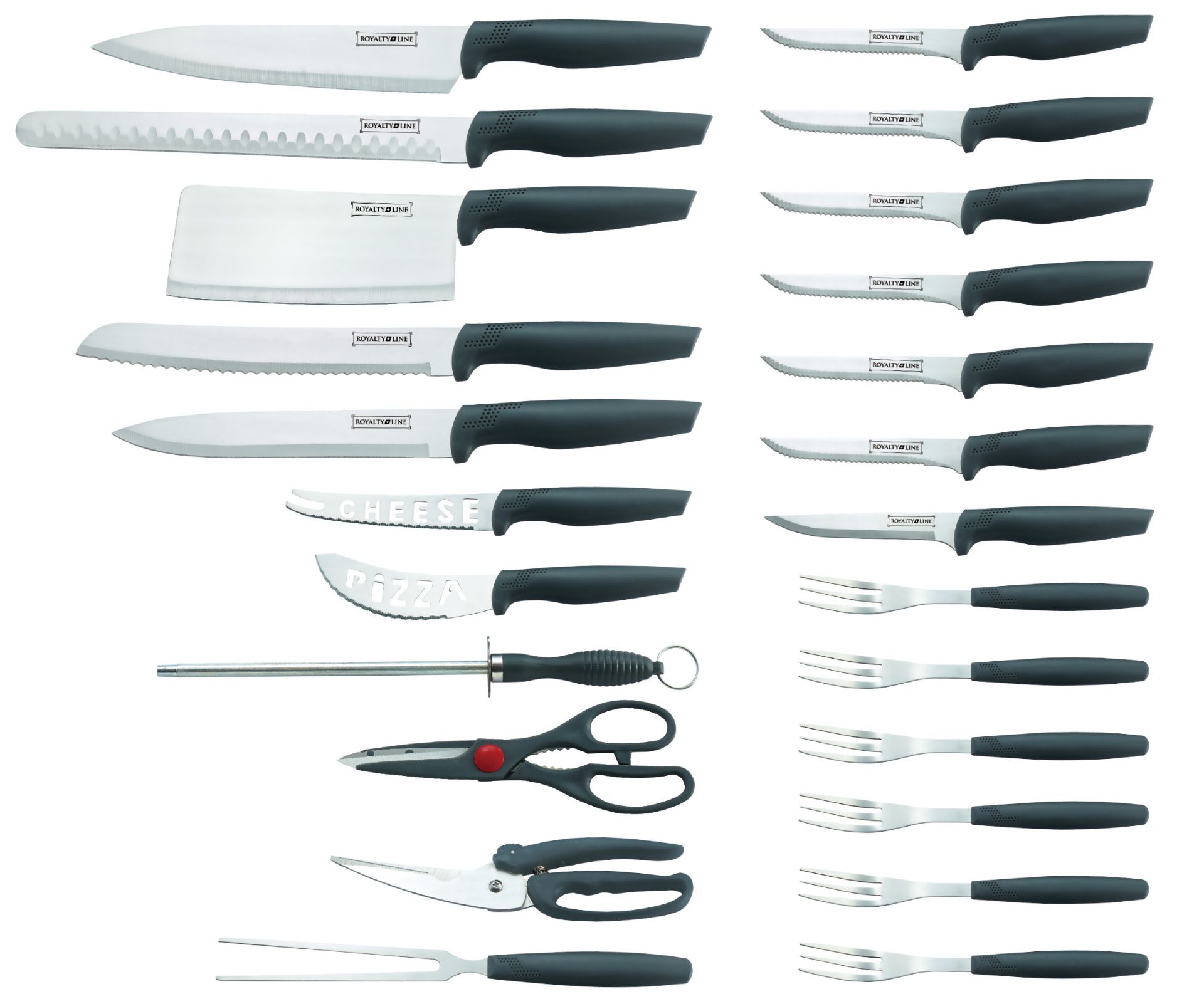V *TRADE QTY* Brand New 24 Piece Stainless Steel Knife Set - Includes 6 x Forks and 6 x Steak Knives