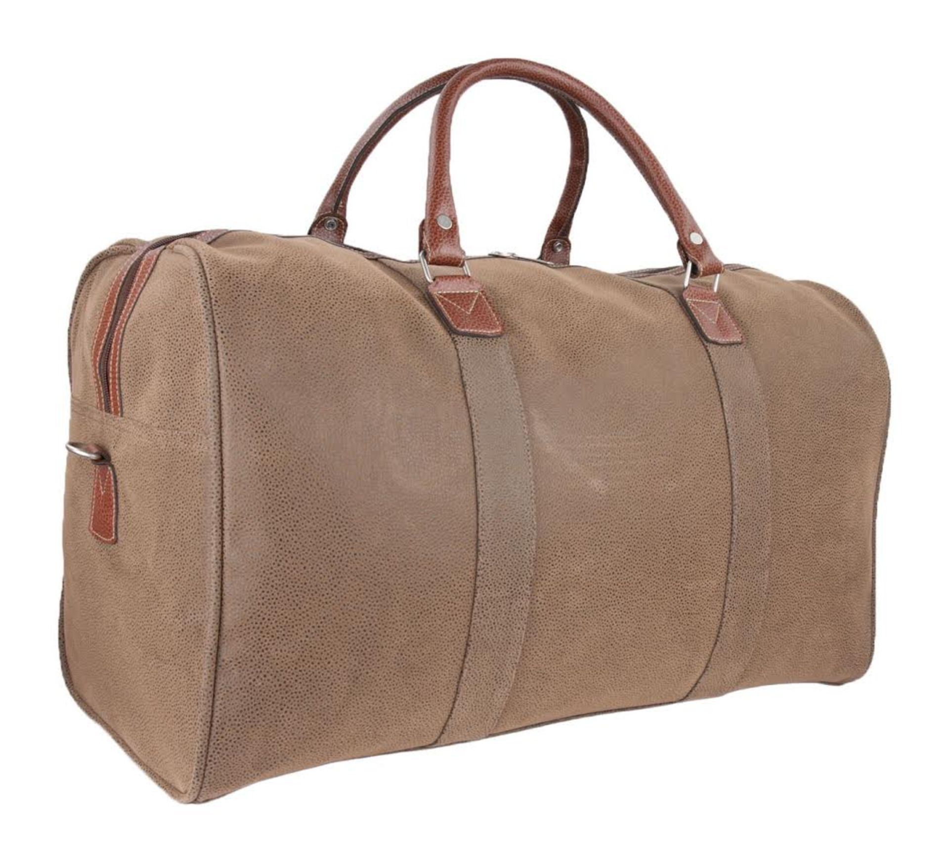 V Brand New Canvas Style Weekend Travel Bag - Brown Leather Handle - Outside Zip Pocket - Includes