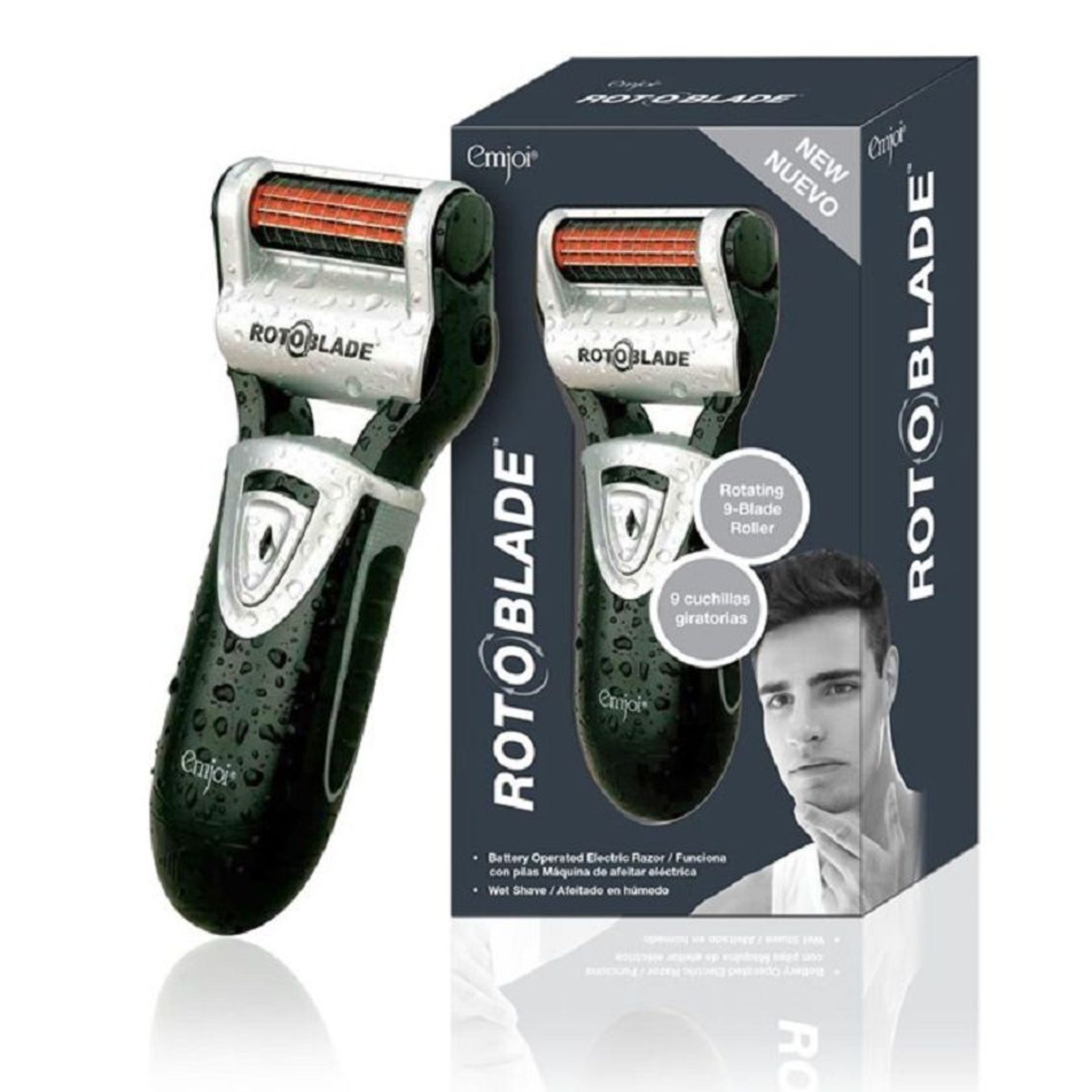 V Brand New RotoBladed Waterproof Electric Razor 9 Rotating Blades at 30RPM CLoser Safer Faster