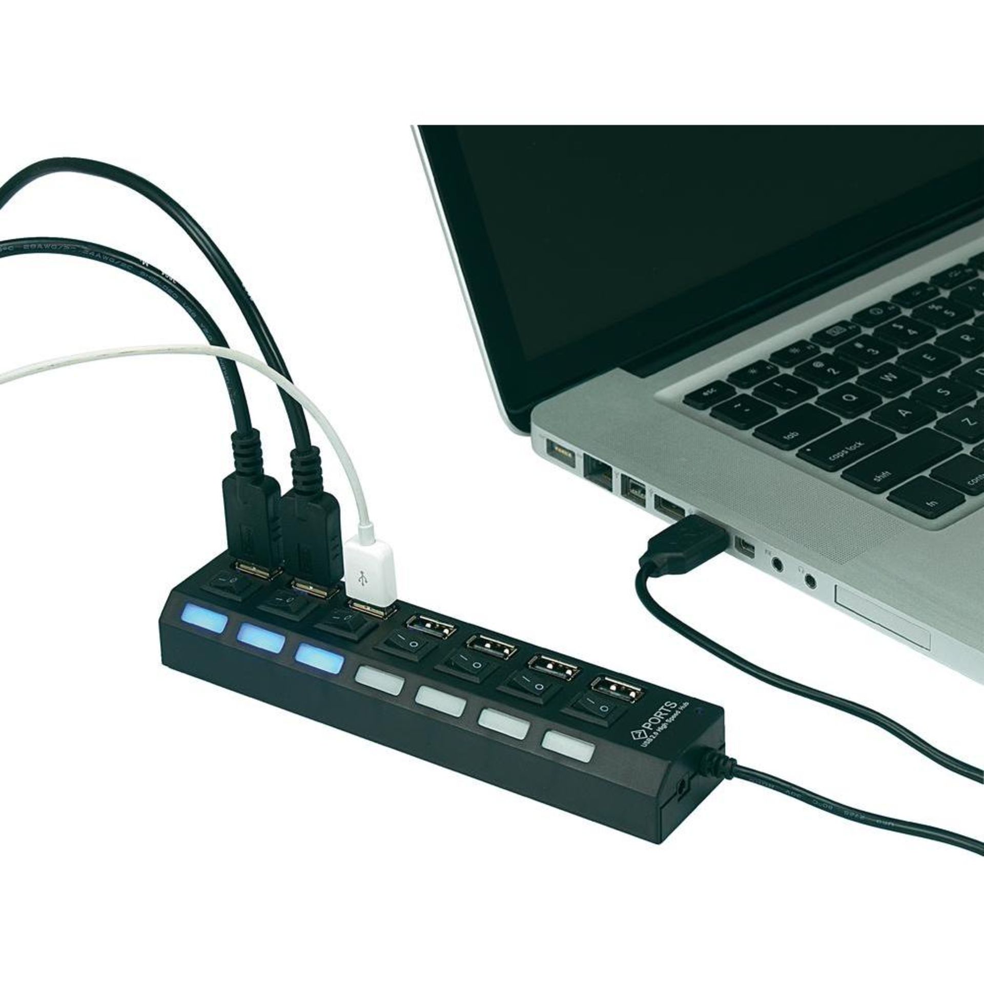 *TRADE QTY* Brand New 7 Port USB High Speed Hub - On/Off Switch on Each Port - With Blue LED - Image 2 of 2