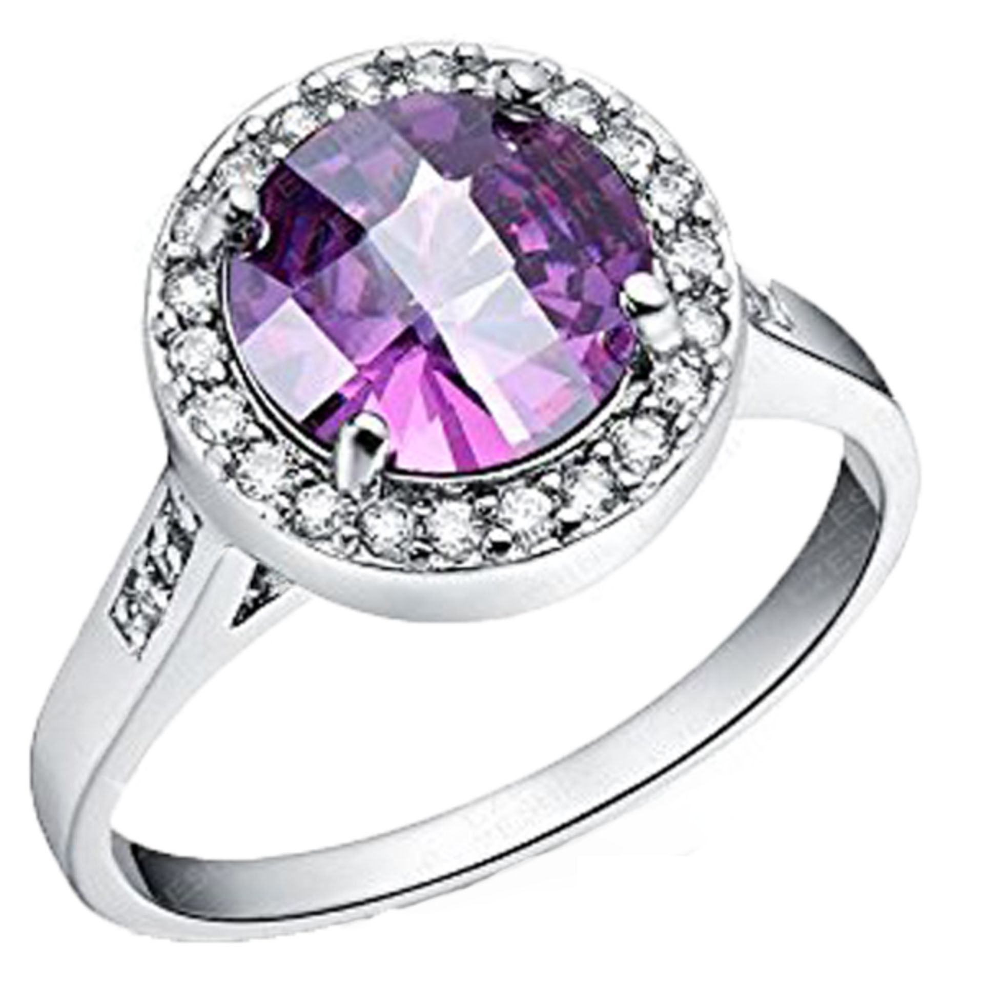 V Brand New Platinum Plated White and Purple Stone Ring