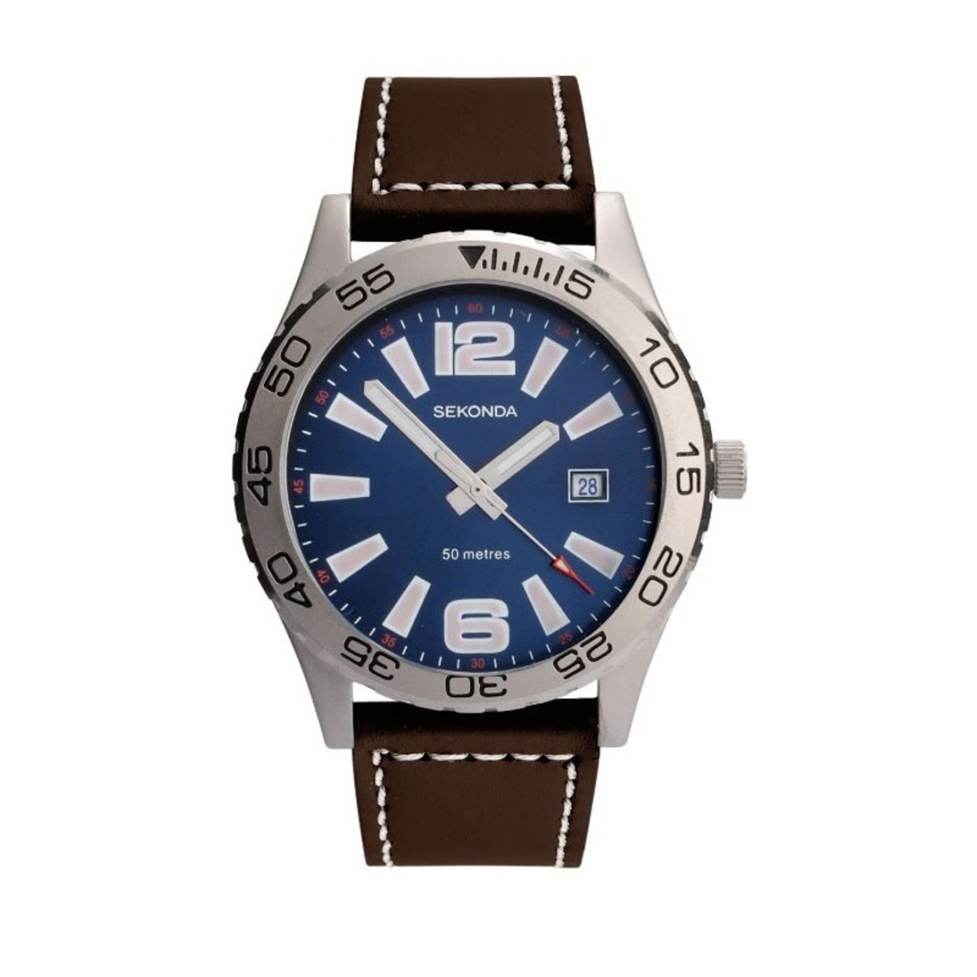 V Brand New Gents Sekonda Sports (50 Metres) with Date and Leather Strap - ISP £25.00 (WatchShop)