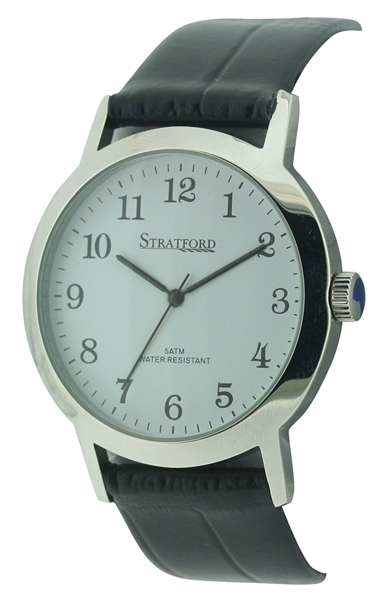 V Brand New Gents Stratford Watch with White Metal Case and Faux Leather Strap - Image is Similar