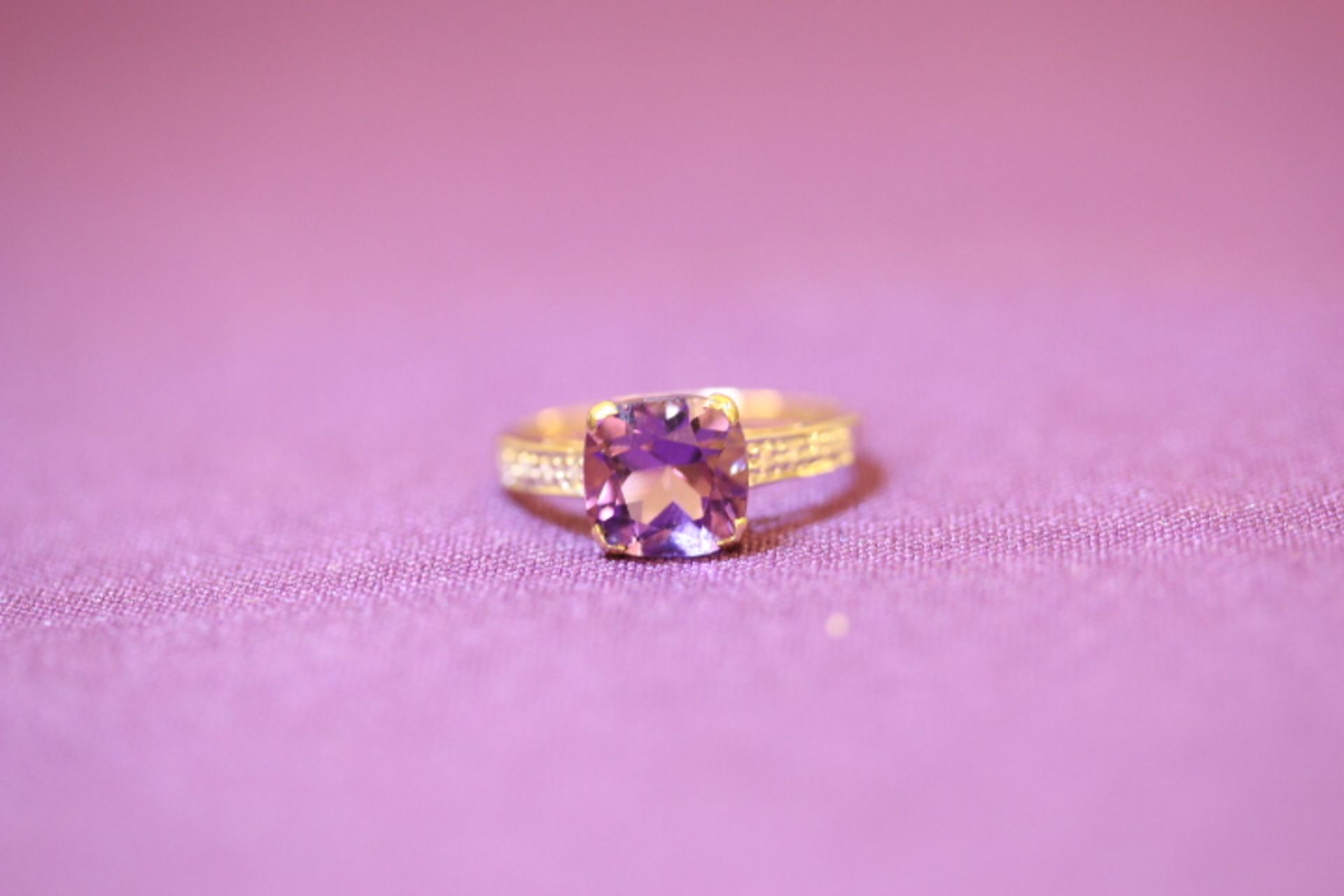 Brand New Yellow Gold Purple Topaz & Diamond Ring