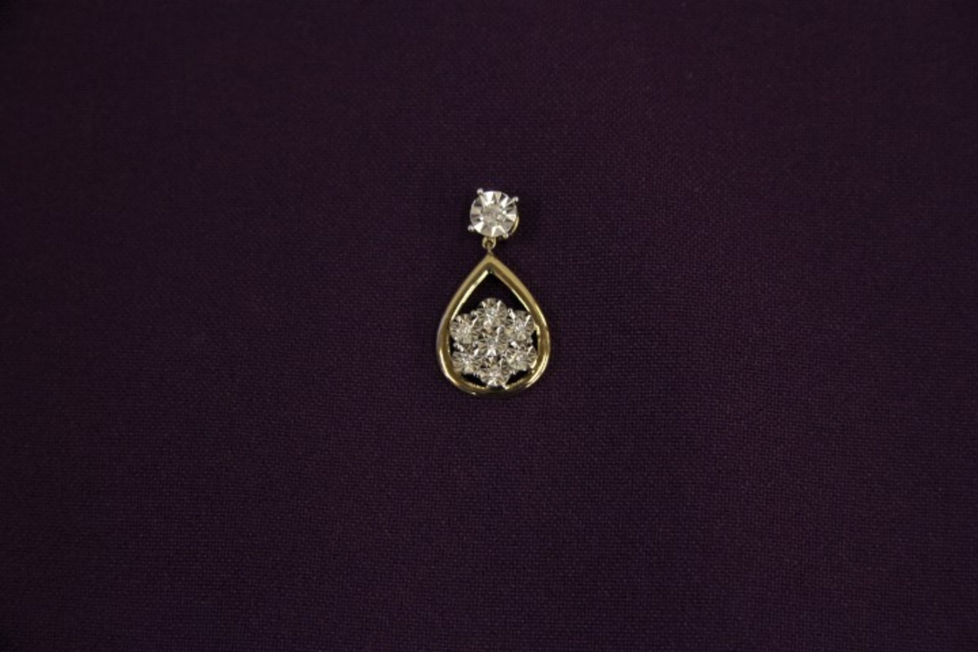 Brand New White & Yellow Gold 0.13ct Diamond Tear Drop Pendant