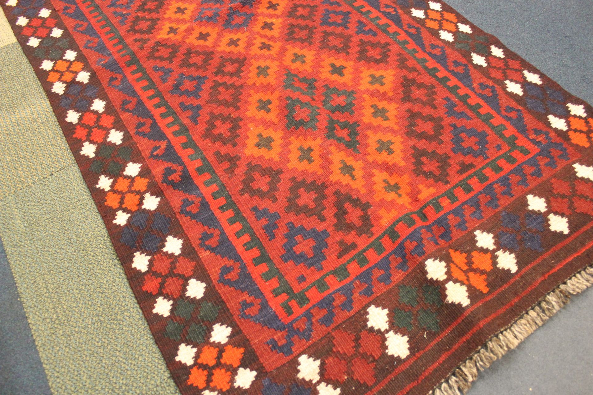 Brand New Quality Large Afghan Maimana Hand Made Lamb Wool Kilim Rug Double Face Design 202 x - Image 2 of 2