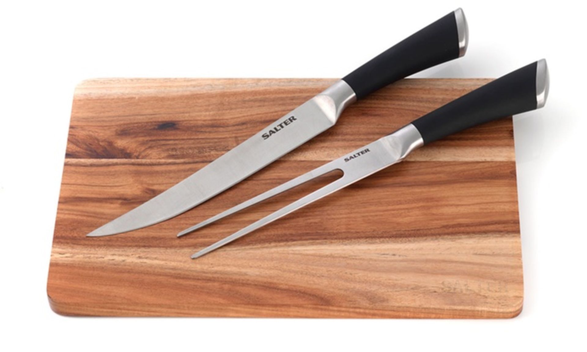 V *TRADE QTY* Brand New Salter Elegance Carving Knife And Fork With Chopping Board ISP £46.99 (
