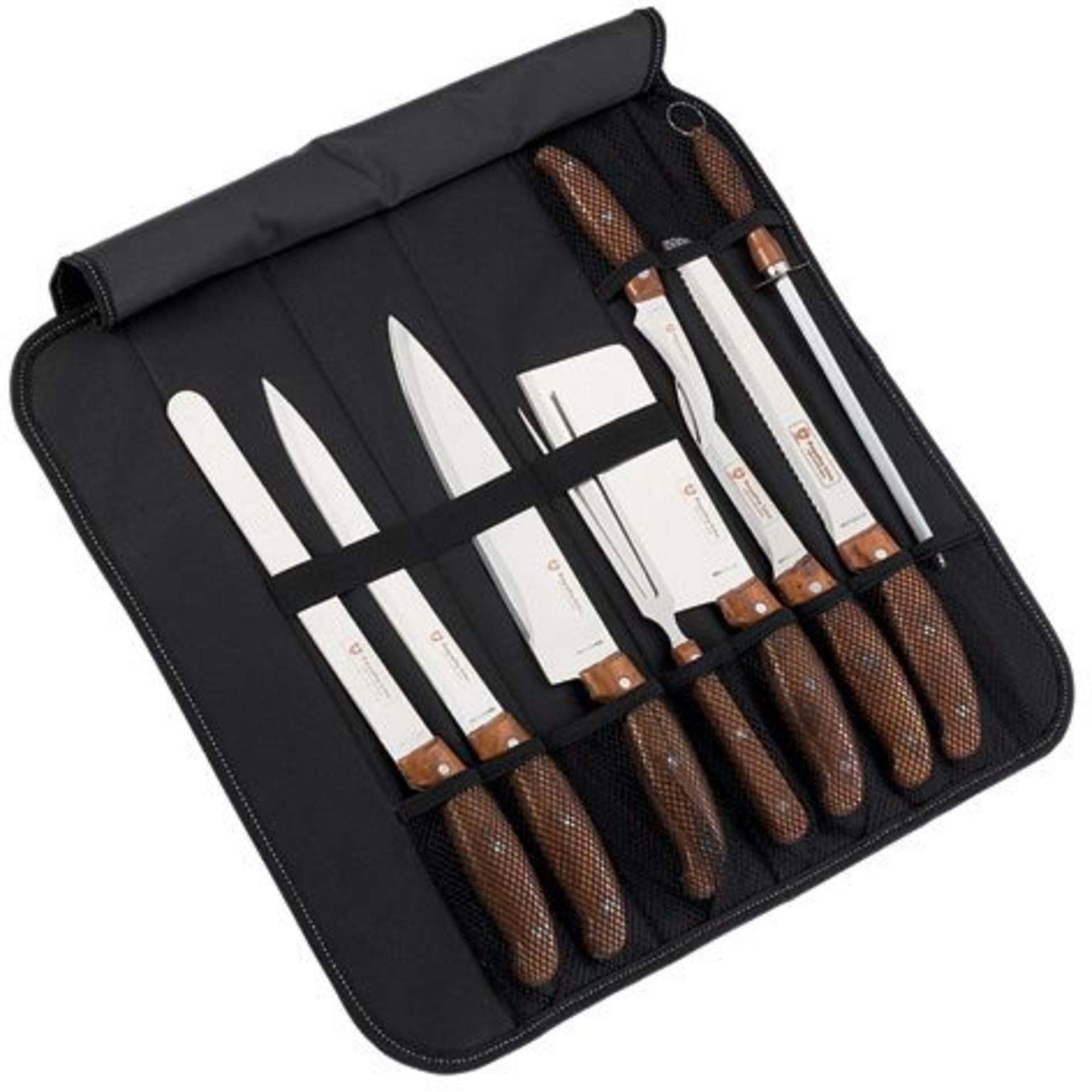 V Brand New Nine Piece Chefs Knife Set Including-Cleaver-Chef Knife-Ham Knife-Bread Knife-Slicer