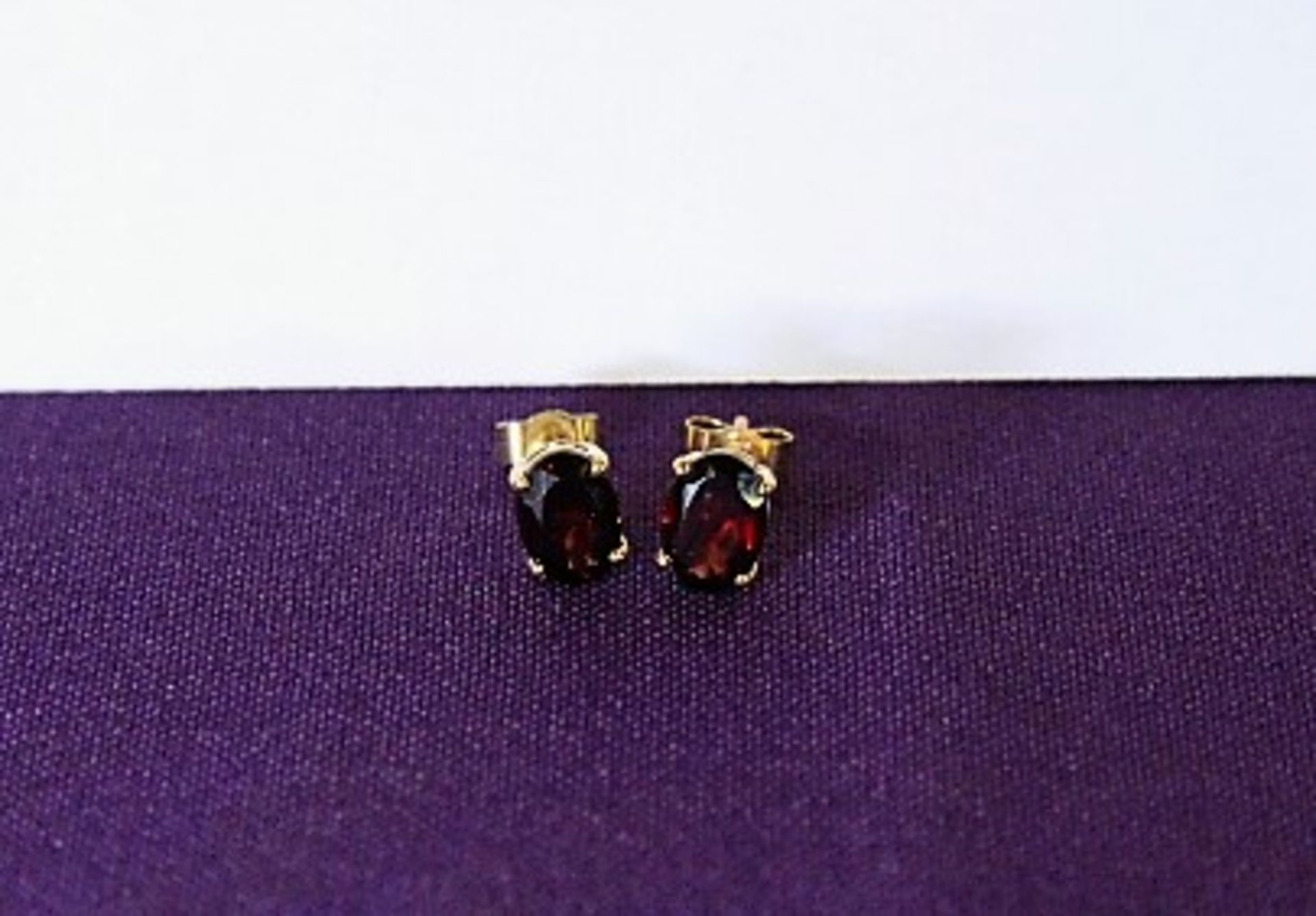 Brand New Pair Yellow Gold Square Garnet Earrings