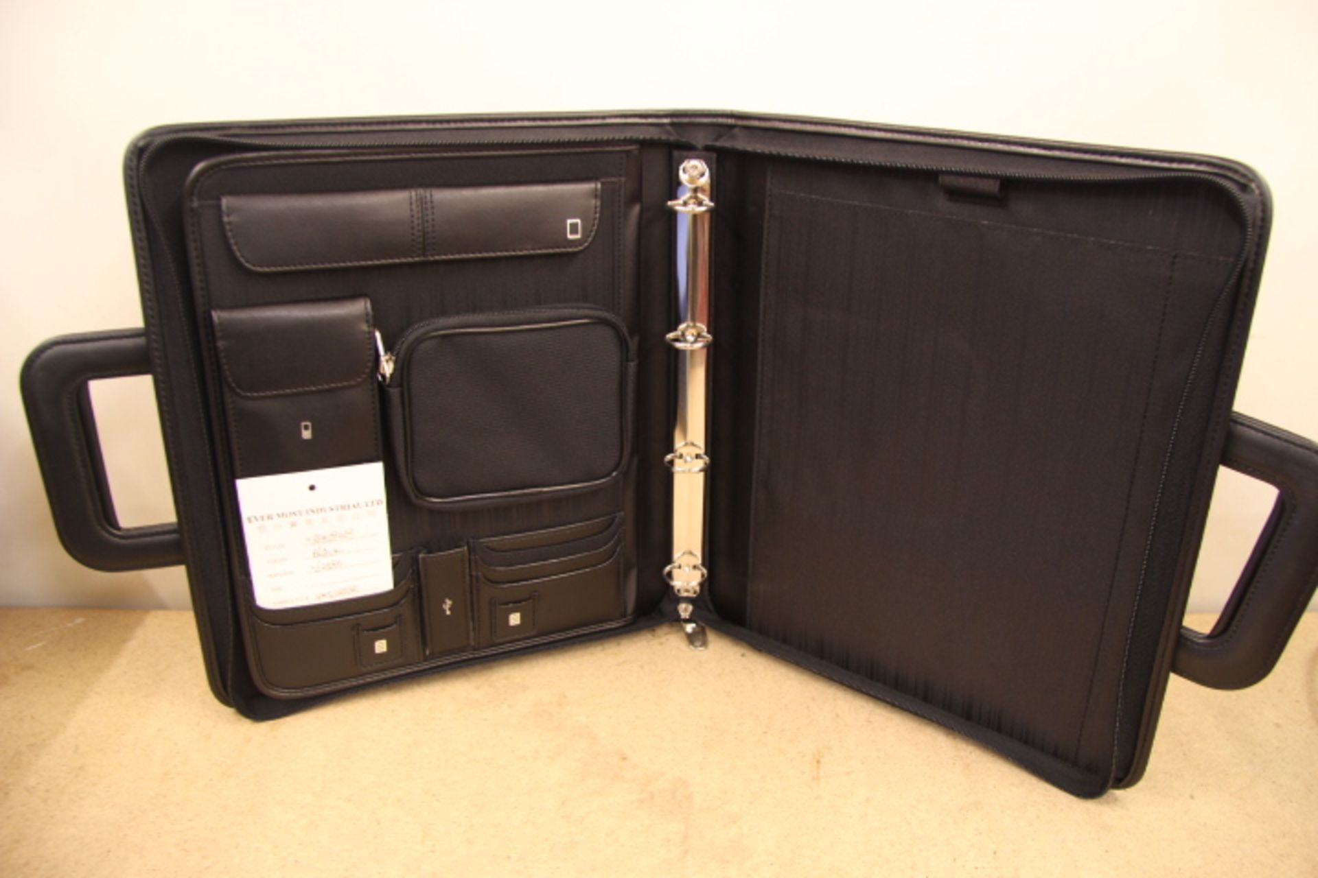 V Brand New Samsonite Black Leather & Canvas Executive Folder/Briefcase With-Pen Pocket-Card