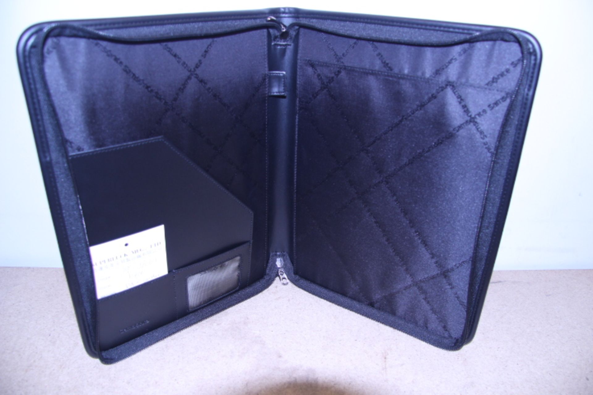 V Brand New Samsonite Black Leather & Fabric Executive Folder With One Inner Pocket-Card Pockets-Pen