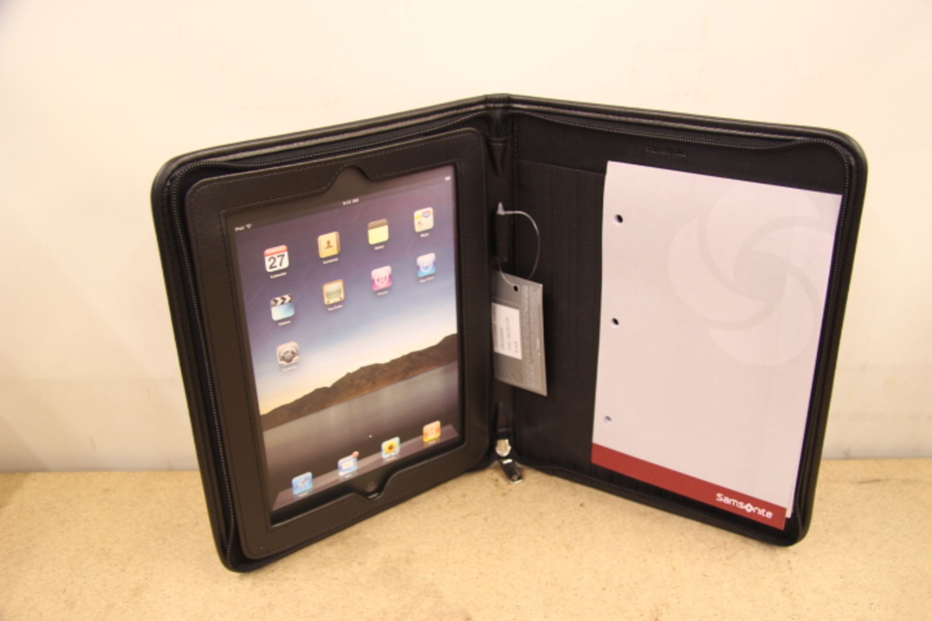 V Brand New Samsonite Black Leather & Canvas Executive Folder With-Pen Pocket-Ipad Case