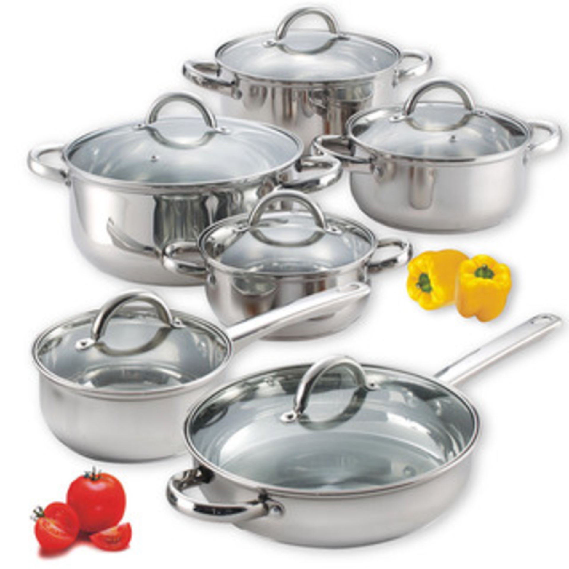 V Brand New 12 Piece Professional Stainless Steel Cookware Set With Stainless Steel Lids RRP£199.