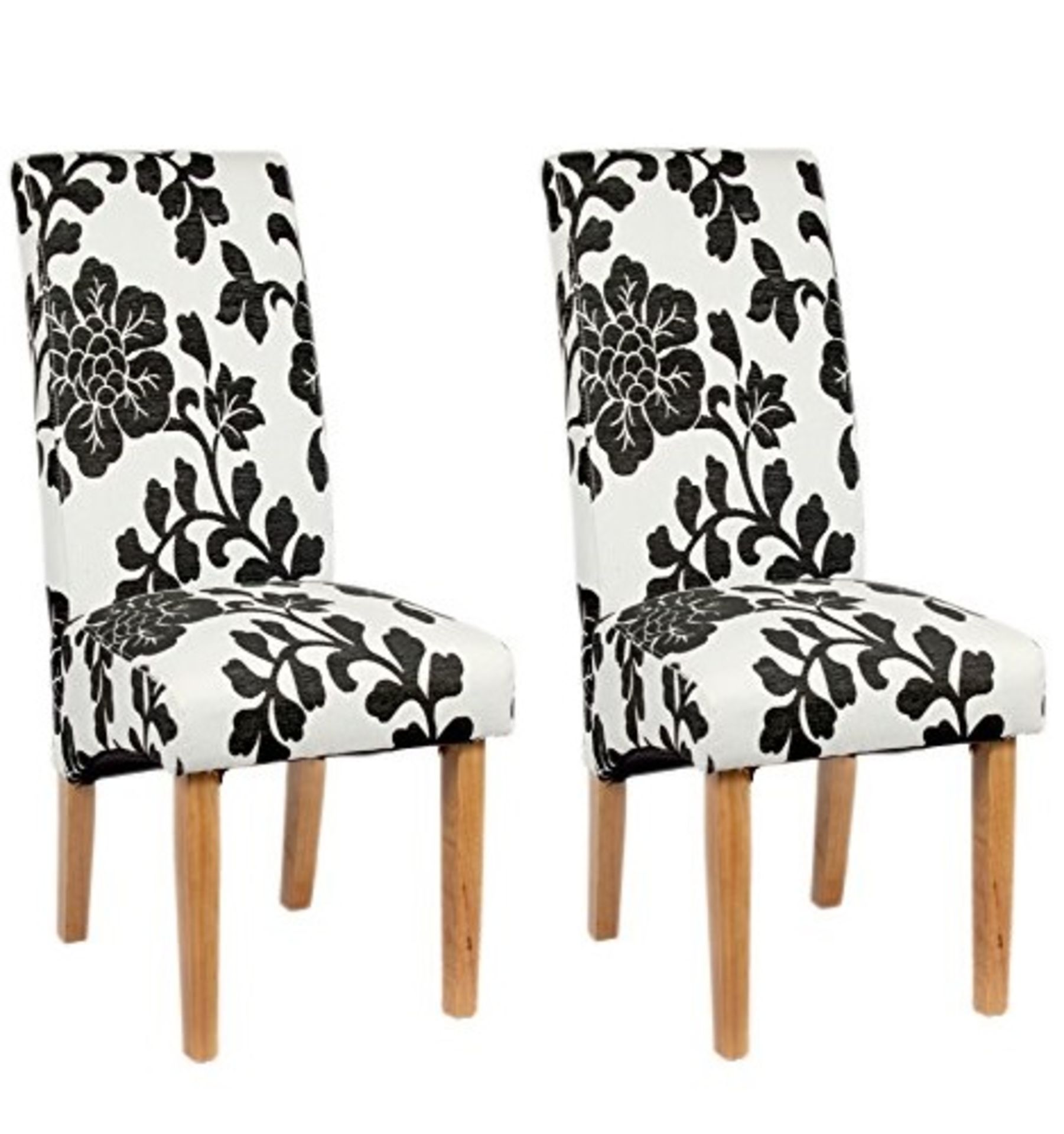 V Brand New Black Flower Fabric Dining Chair H105 x W 45 x D64 cms X 2 YOUR BID PRICE TO BE