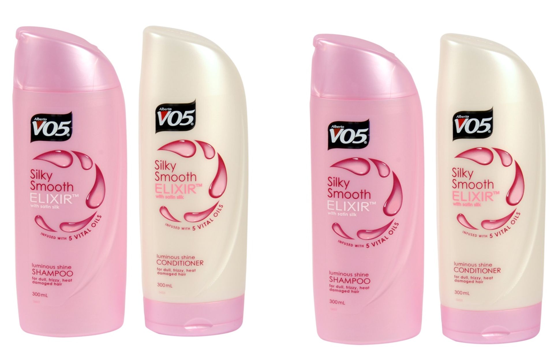 V Grade A A Lot Of Two 300ml VO5 Silky Smooth Elixir Luminous Shine Shampoo & Two VO5 Silky Smooth