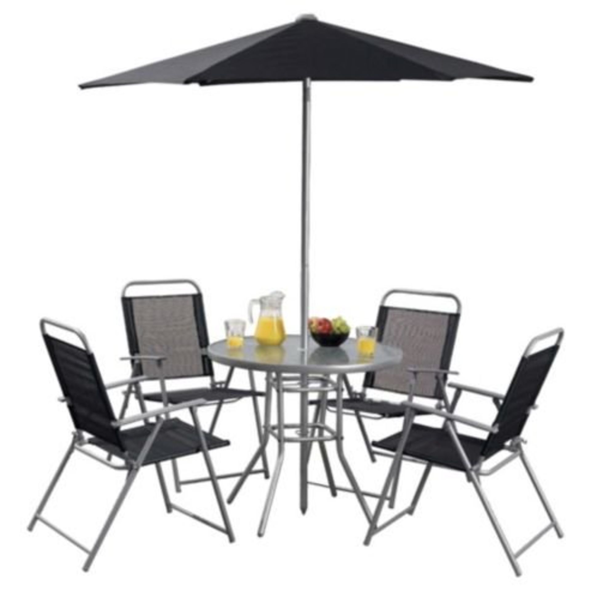V Brand New 6 Piece Garden Furniture Set Inlcudes Glass Top Table - Four Folding and Reclining