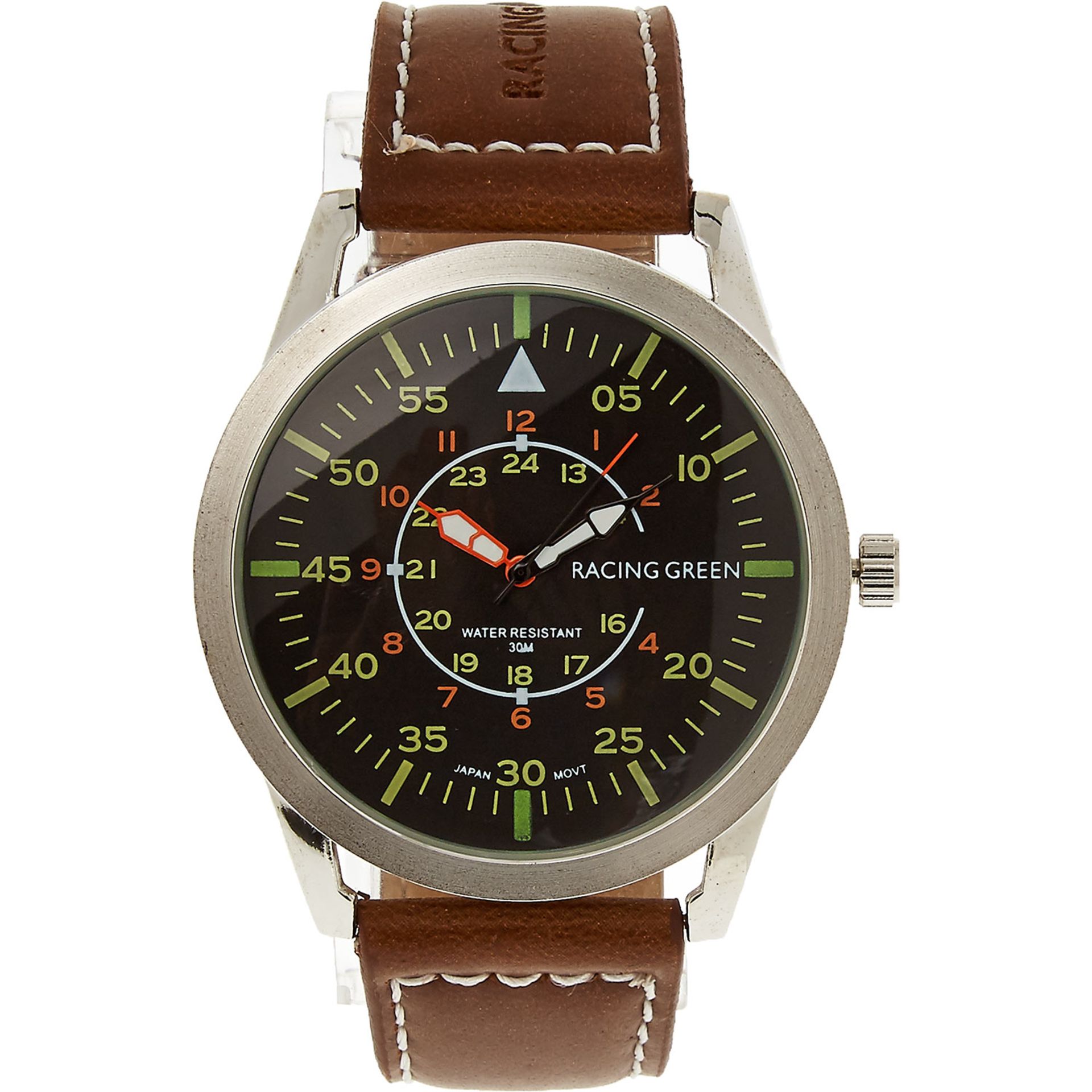 V Brand New Gents Racing Green Black Face Brown Strap Watch with WM Case X 2 YOUR BID PRICE TO BE