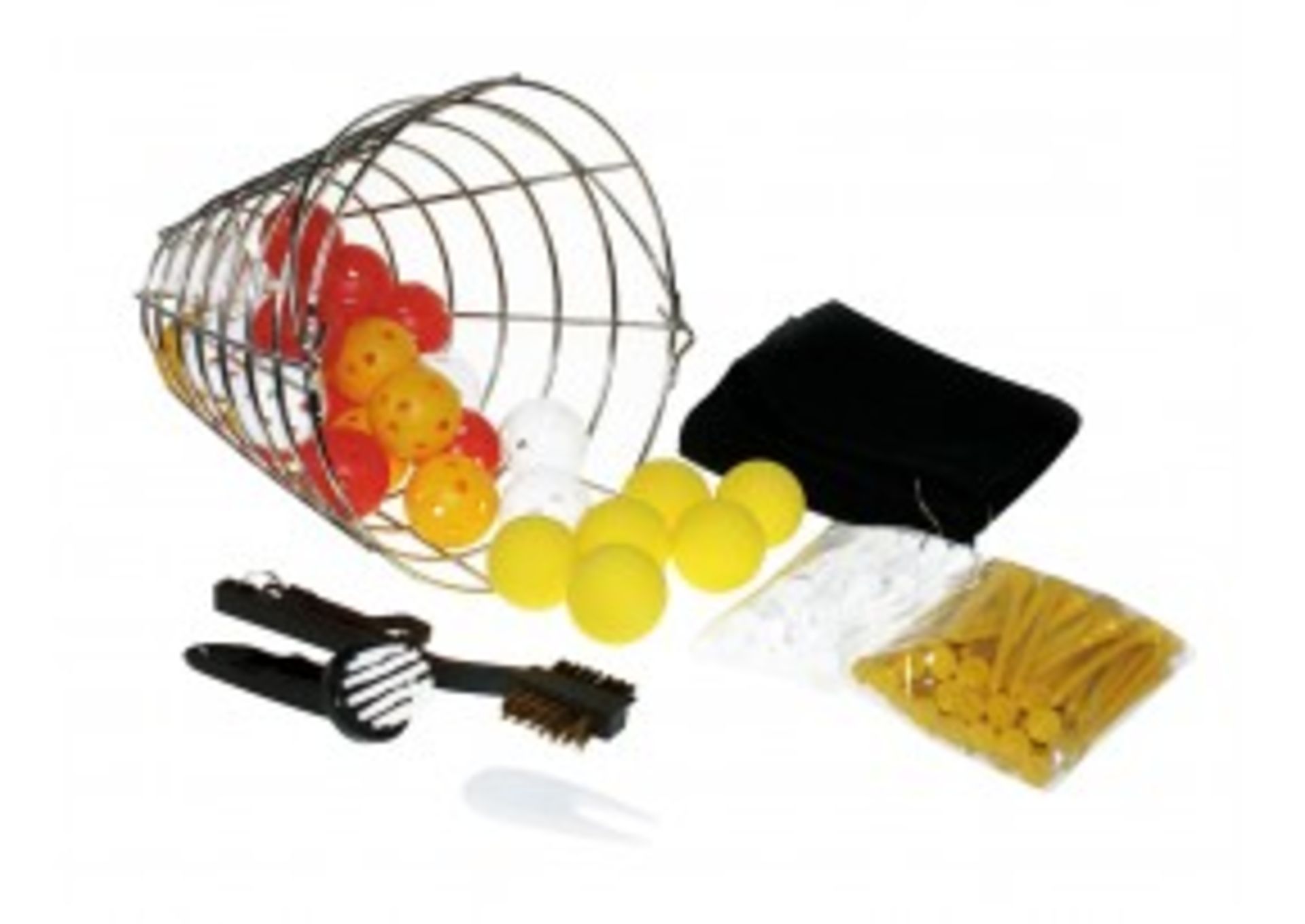 Grade A 140 Piece Golf Gift Basket Including Practise Balls - Golf Brush - 100 Wooden Tees Etc X 2