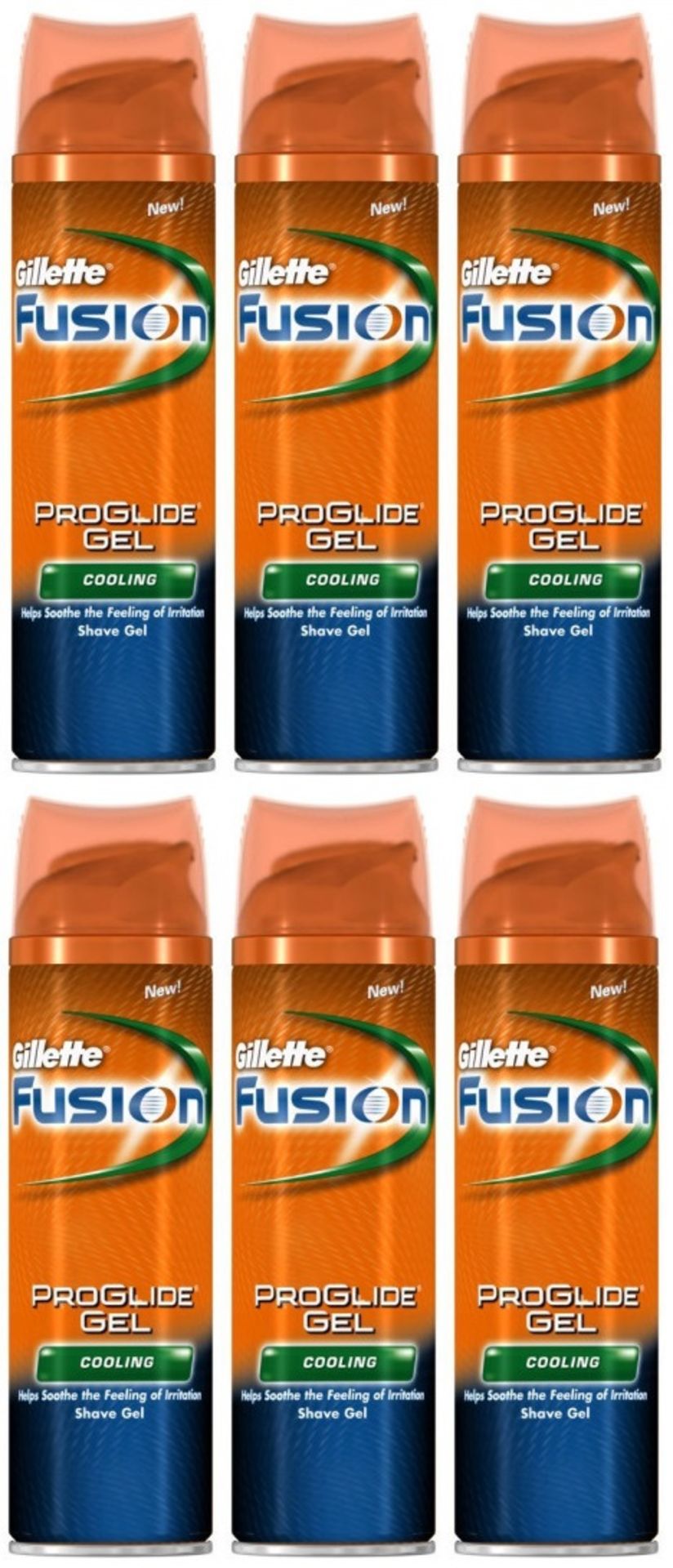 V *TRADE QTY* Brand New A Lot of Six Gillette Fusion Shaving Gel 200ml - Cooling - Hydra Gel - (
