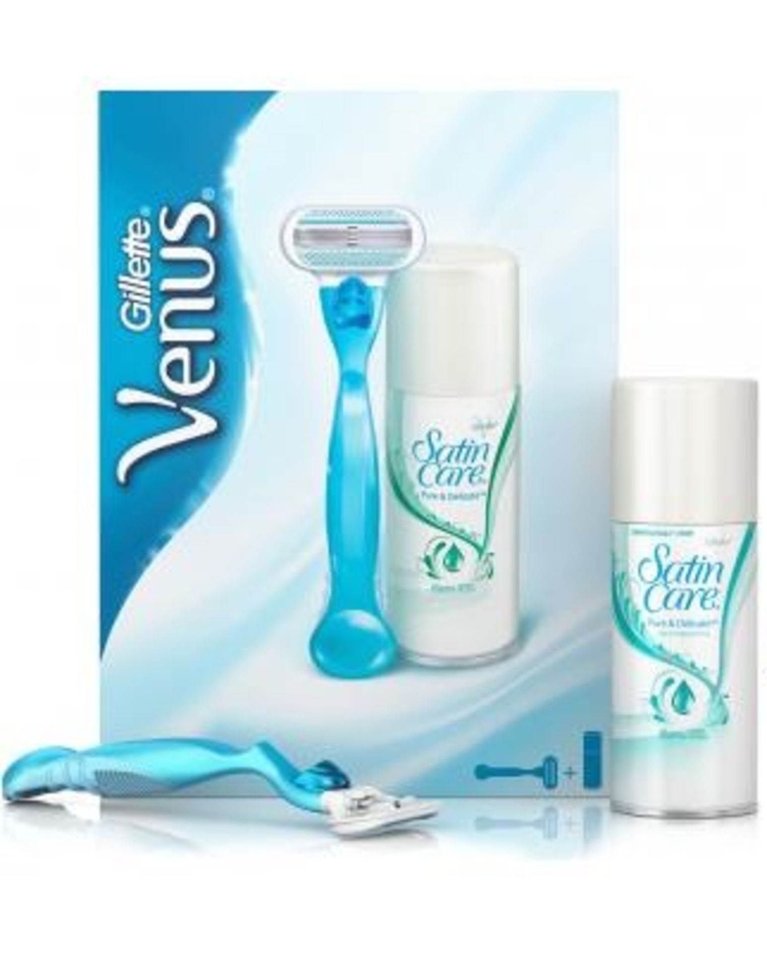 V Brand New Gillette Venus Satin Care Pure & Delicate Set With Razor And Shave Gel X 2 YOUR BID