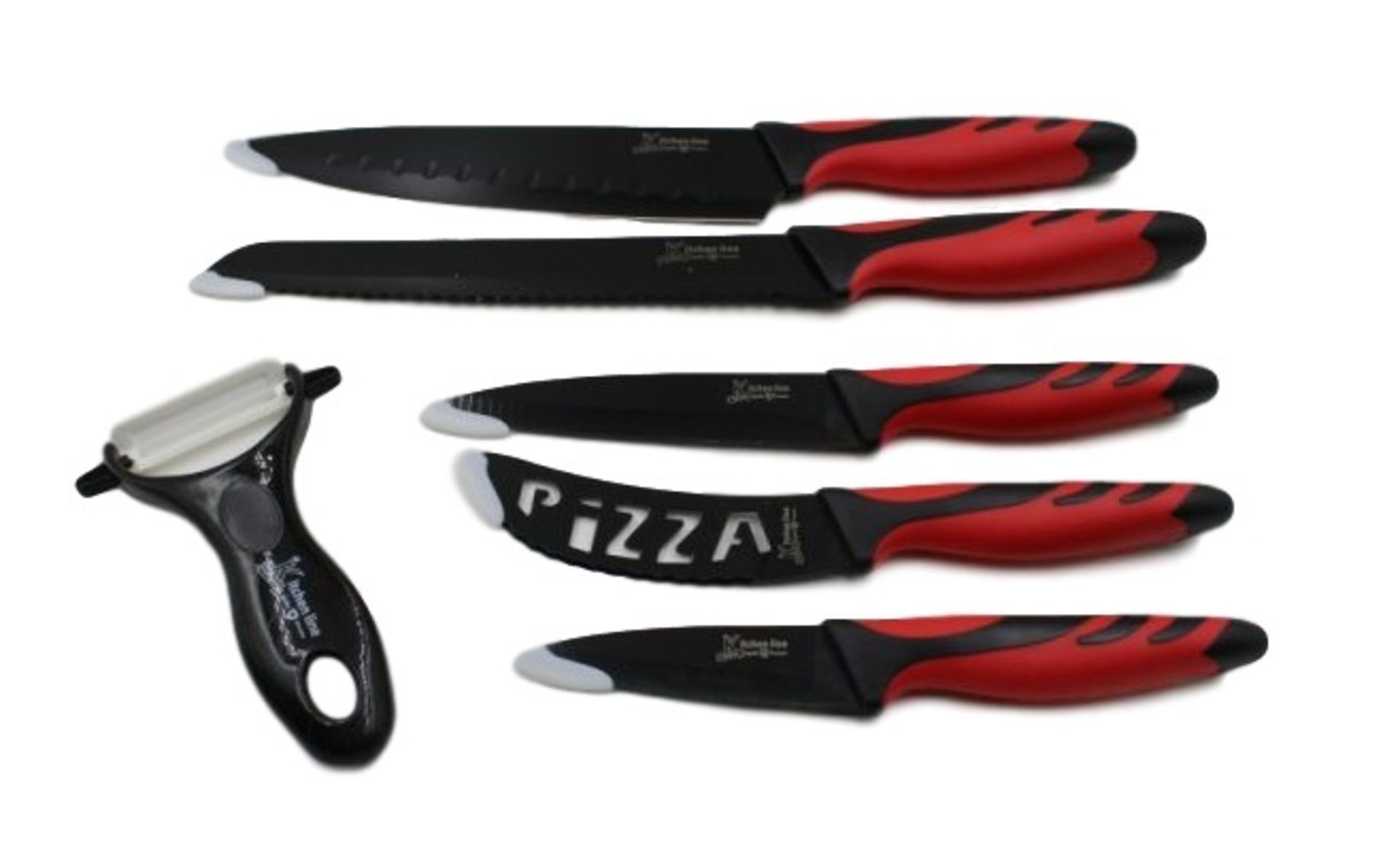 V *TRADE QTY* Brand New Six Piece Knife Set Inc: 8" Chef Knife/8" Bread Knife/5" Utility Knife/3.