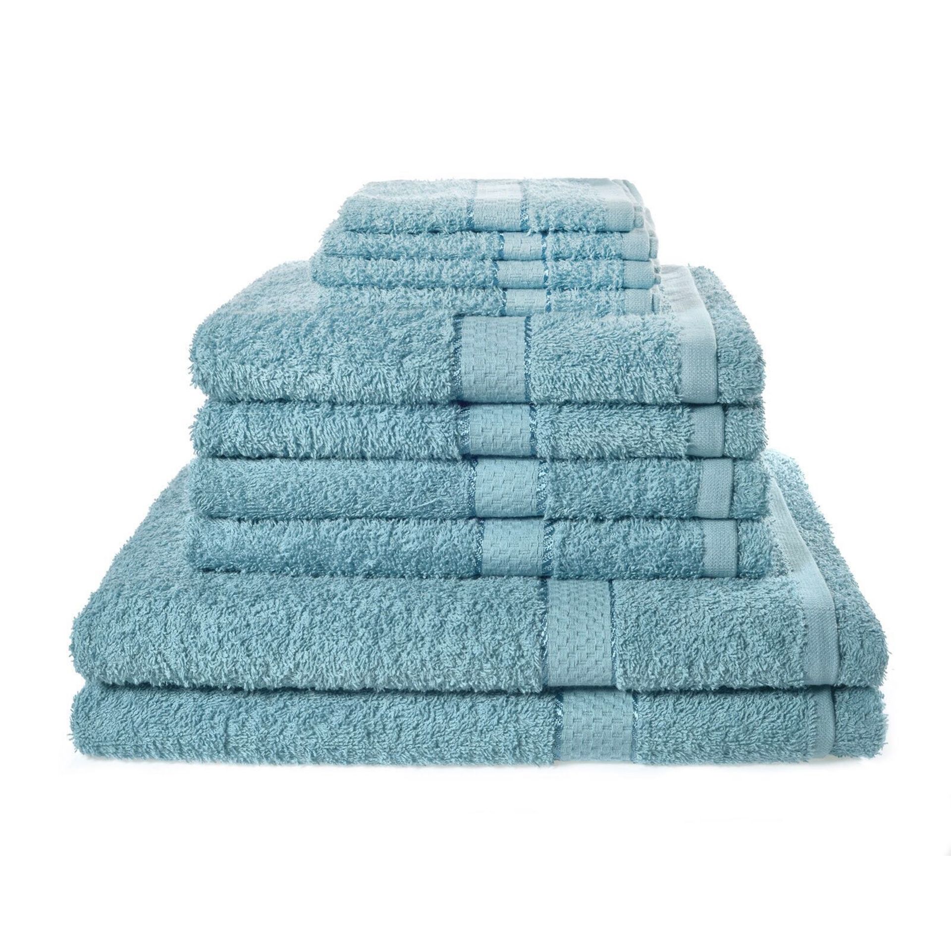 V Brand New Luxury 10 Piece Aqua Towel Bale Set Including 4 Face Cloths - 4 Hand Towels - 2 Bath