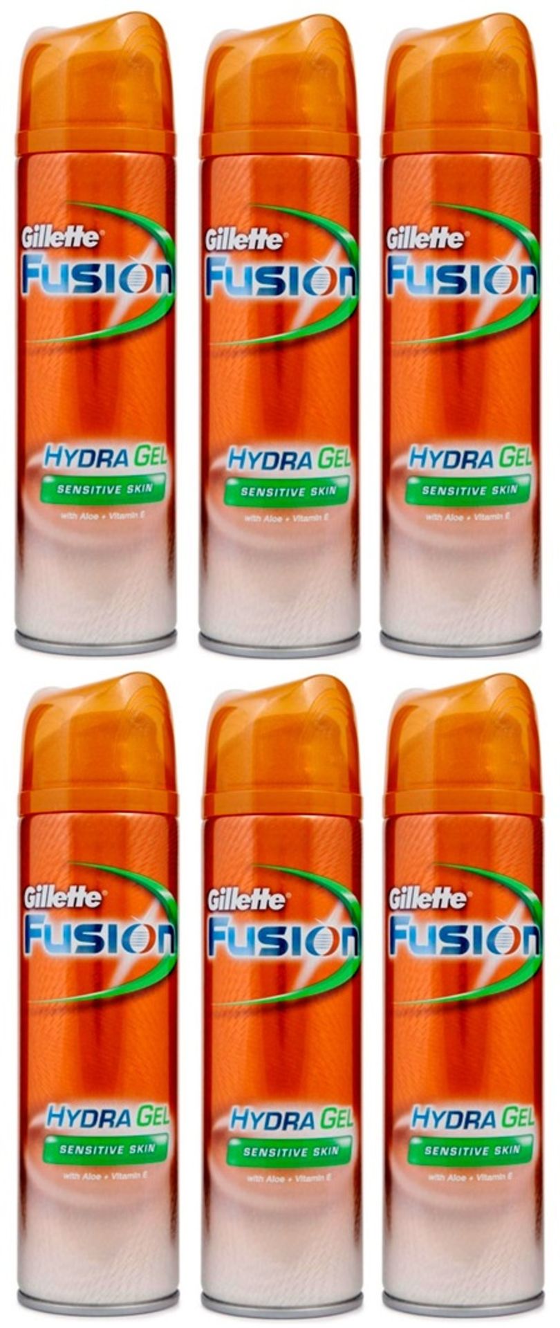 V Brand New A Lot of Six Gillette Fusion Shaving Gel 200ml - Hydra Gel - Sensitive Skin - With