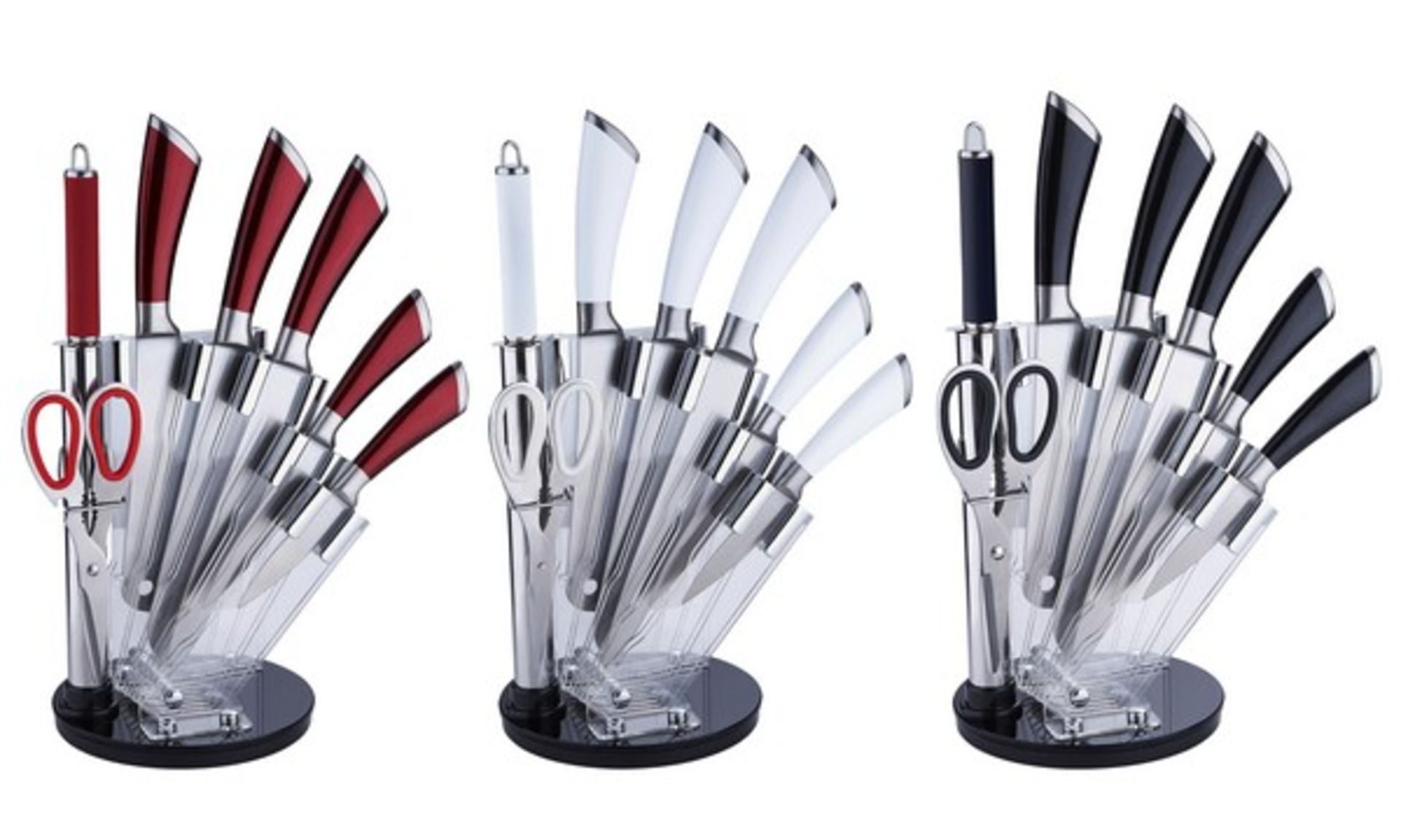 V *TRADE QTY* Brand New Kitchen Line Switzerland 8 Piece Knife Set With Stand Includes 6.5"