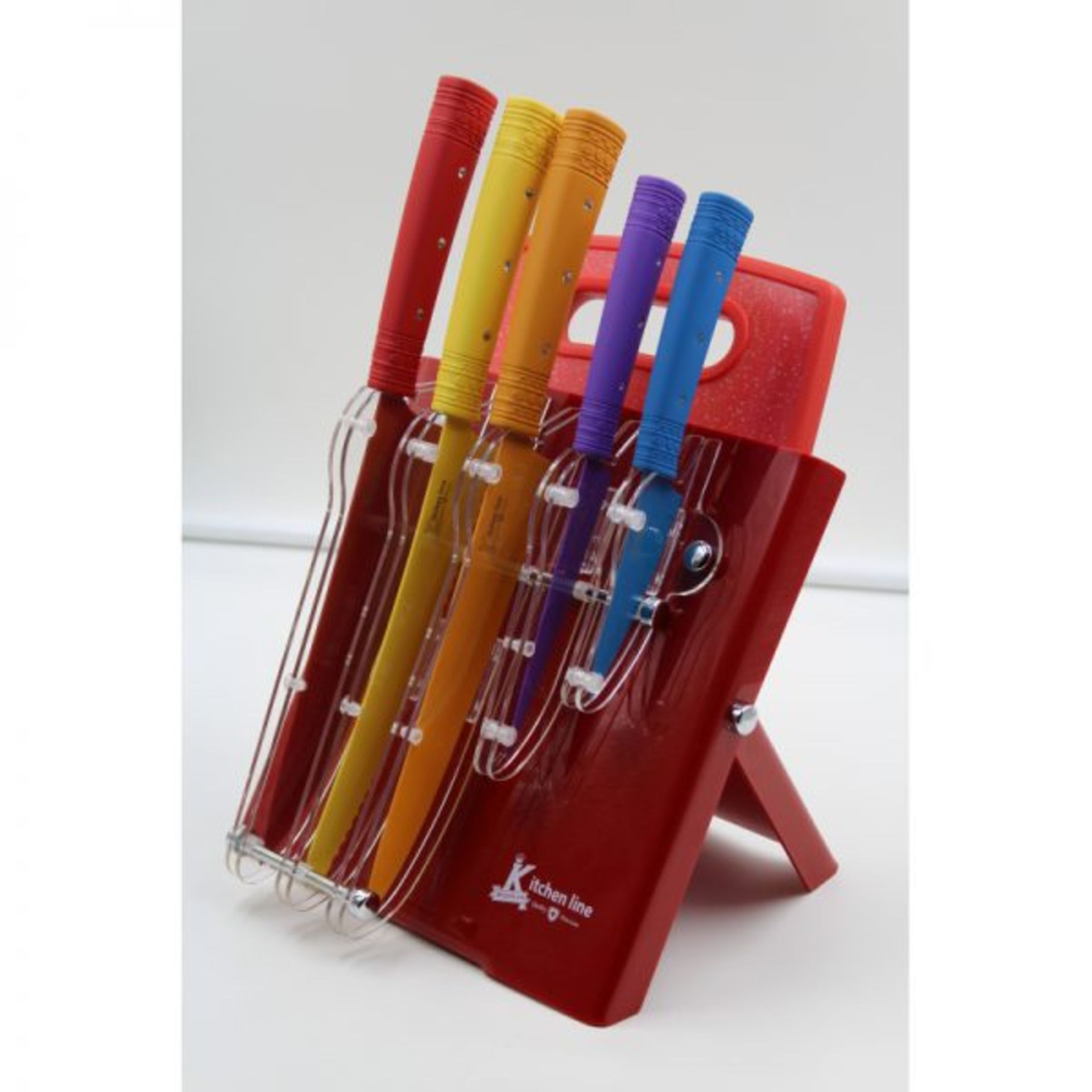 V *TRADE QTY* Brand New Kitchen Line Switzerland 7 Piece Knife Set With Acrylic Stand Includes 8"